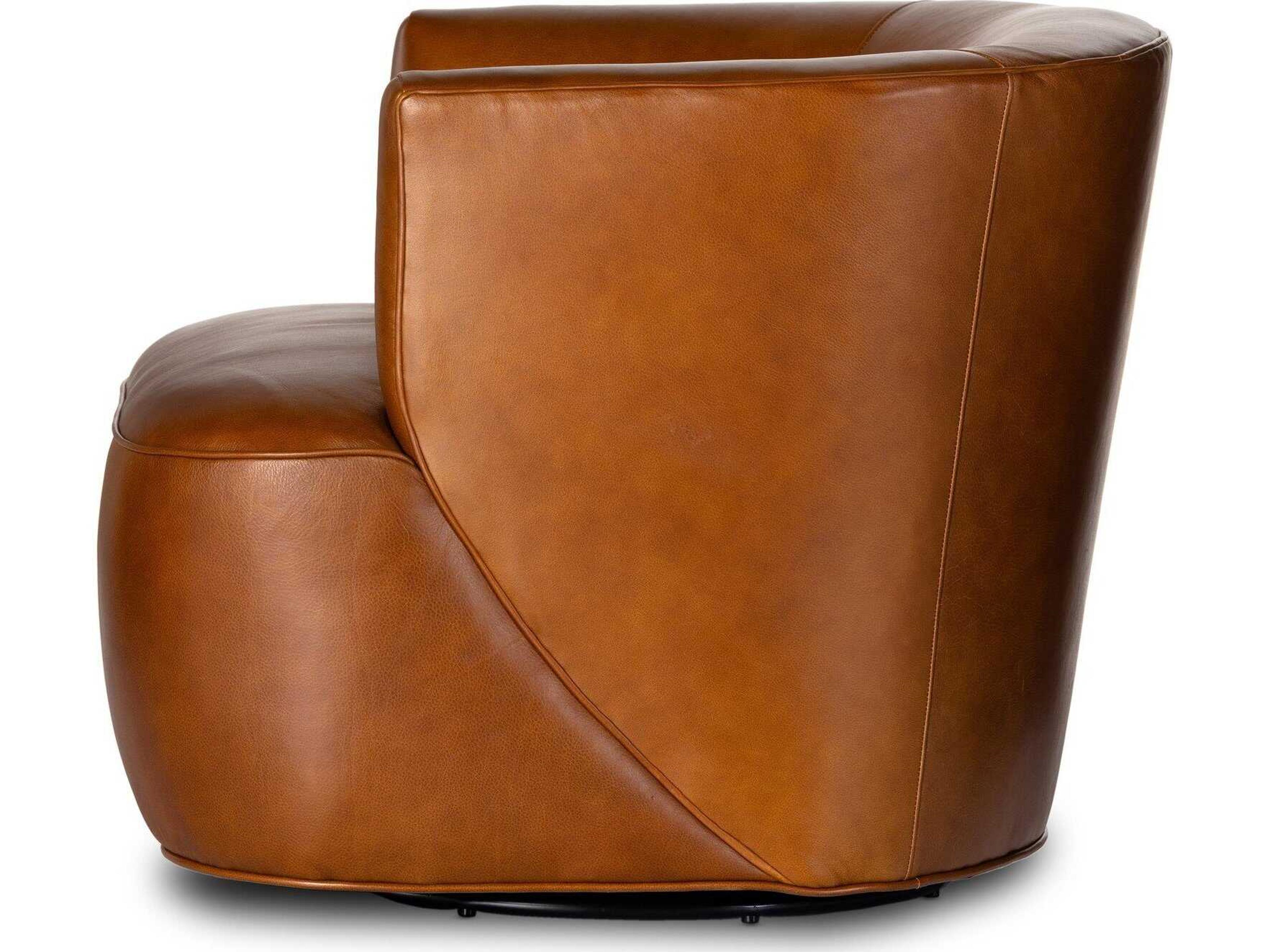 Four Hands Highland Mila Riviera Cognac Leather Swivel Chair