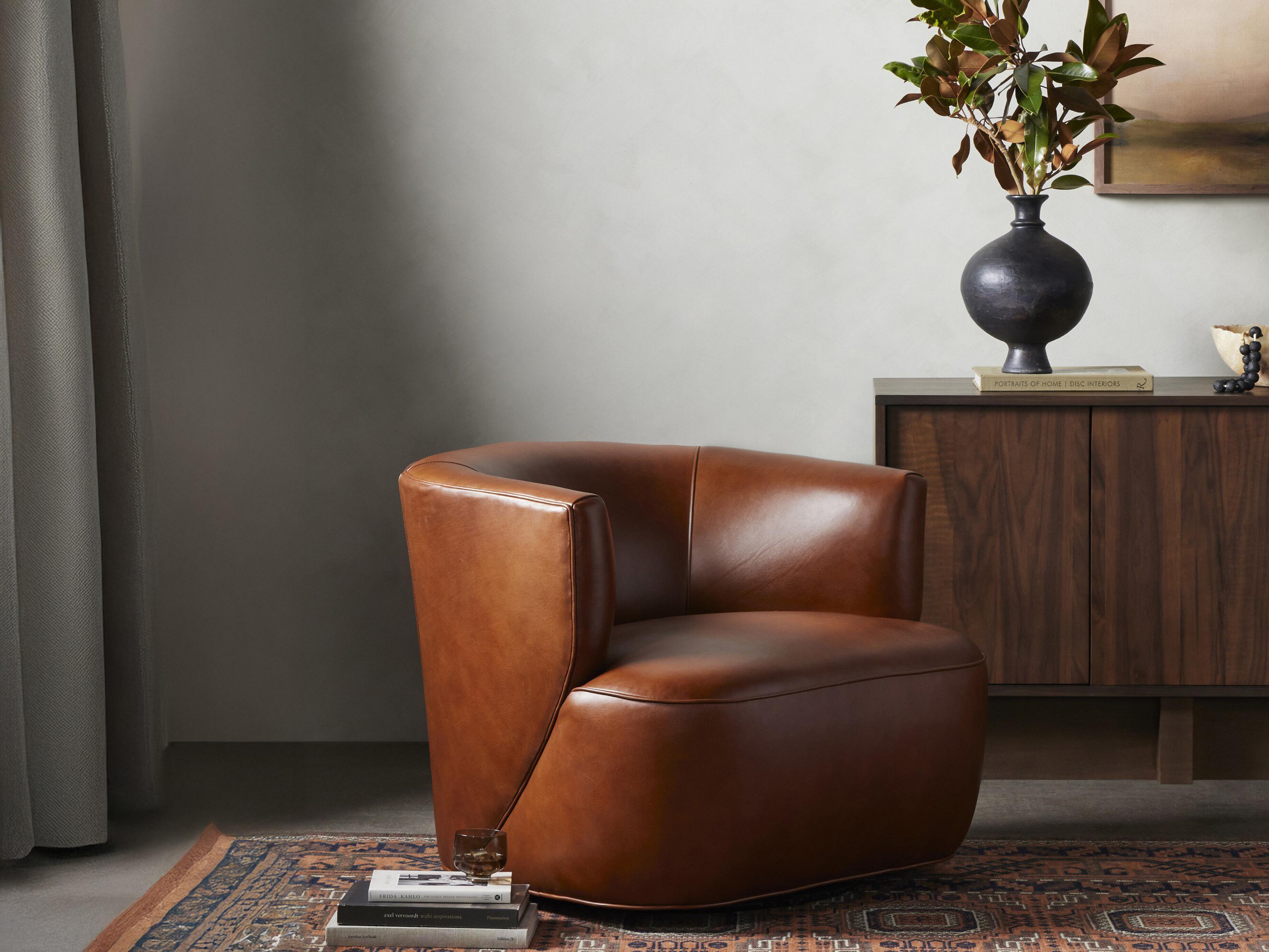 Four Hands Highland Mila Riviera Cognac Leather Swivel Chair