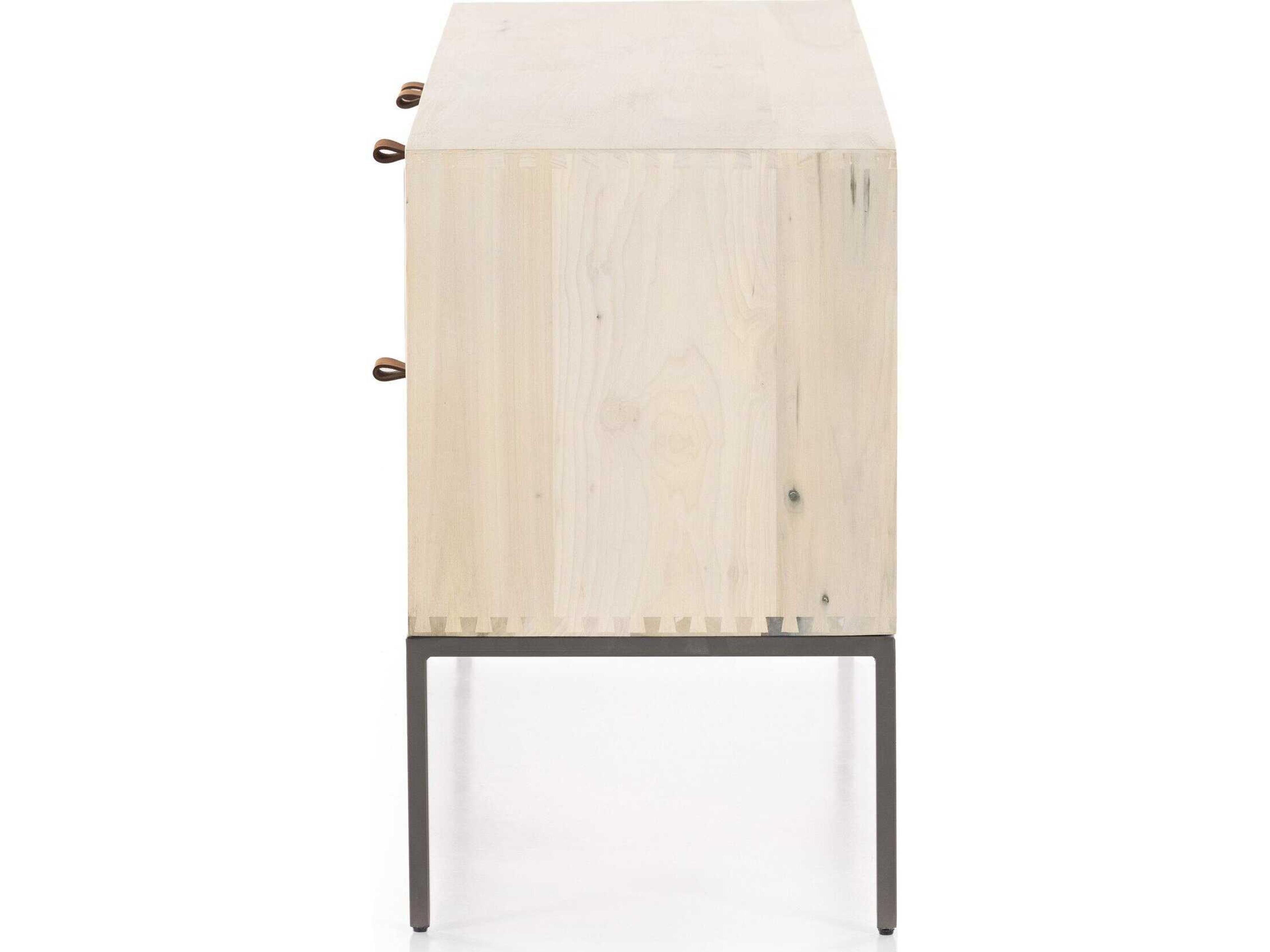 Four Hands Fulton Trey 69" Poplar Wood Natural Iron Dove Toffee Leather Media Console