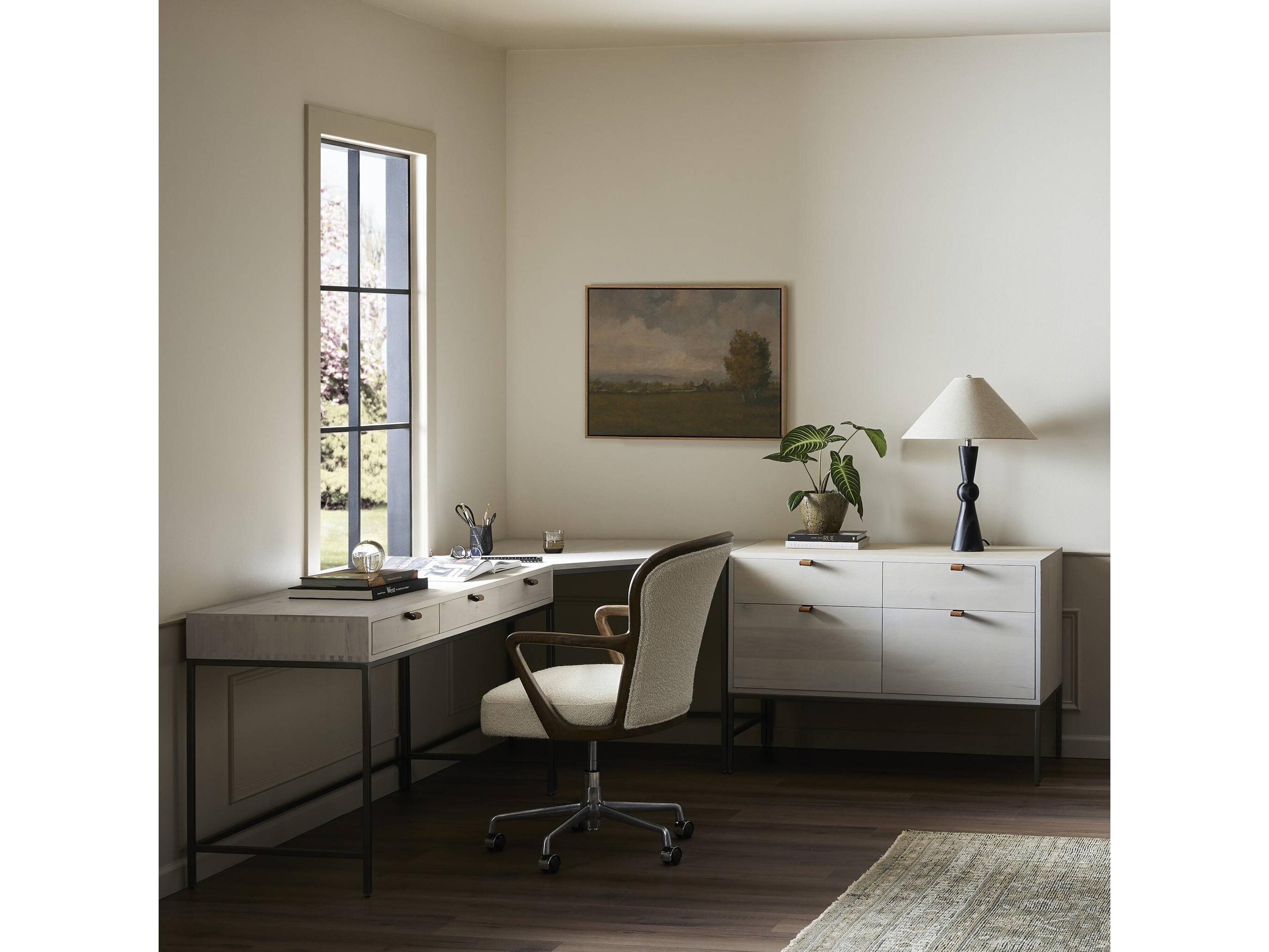 Four Hands Fulton Trey Natural Iron Poplar Wood Modular Corner Desk