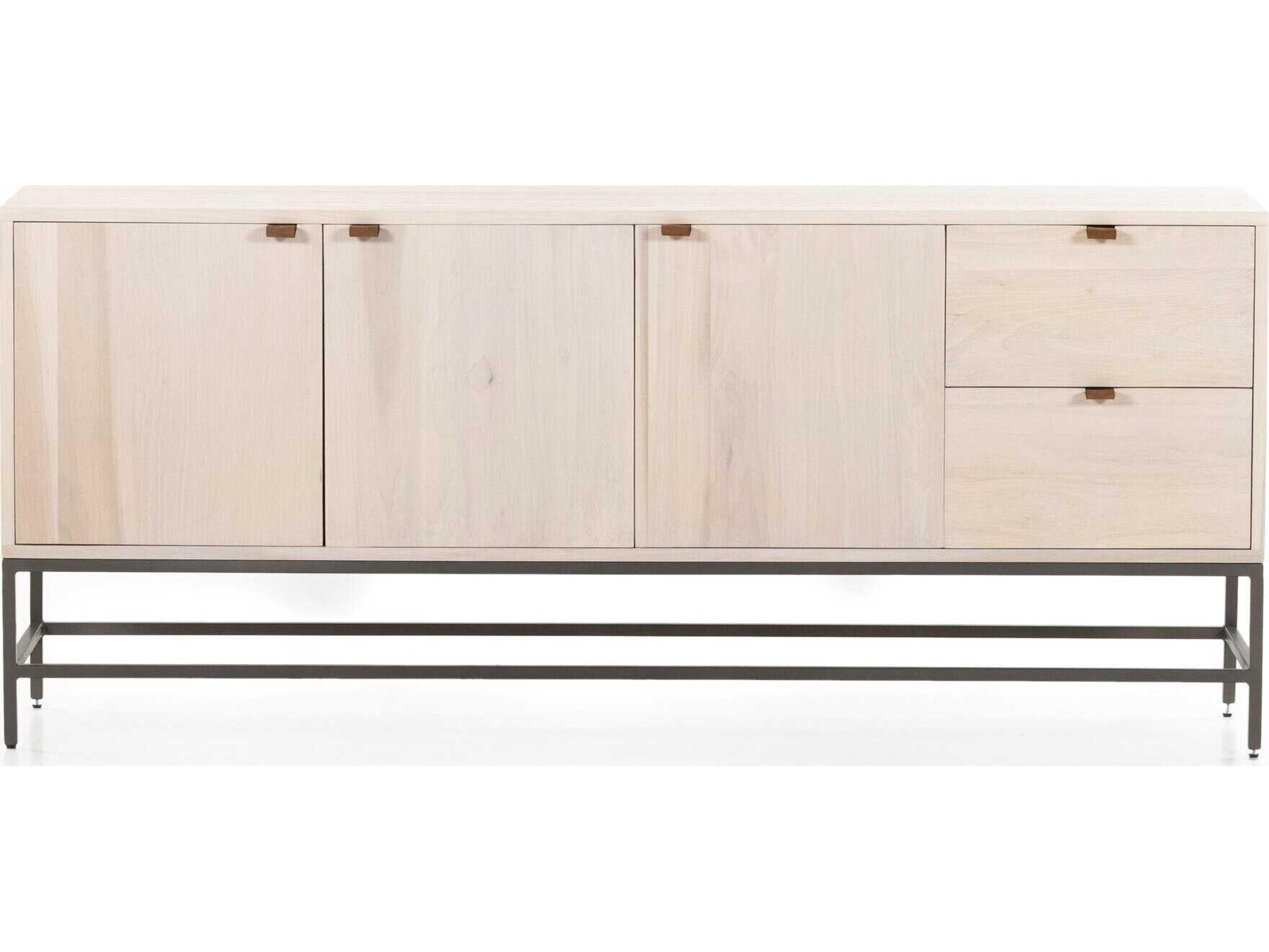 Four Hands Fulton Trey 72" Poplar Wood Natural Iron Dove Toffee Leather Sideboard