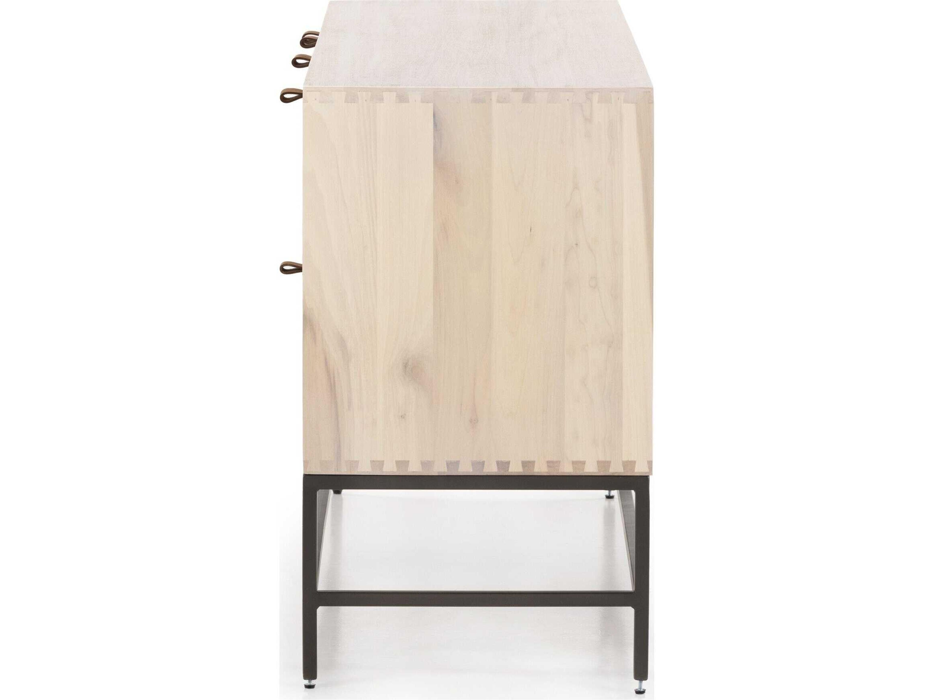 Four Hands Fulton Trey 72" Poplar Wood Natural Iron Dove Toffee Leather Sideboard