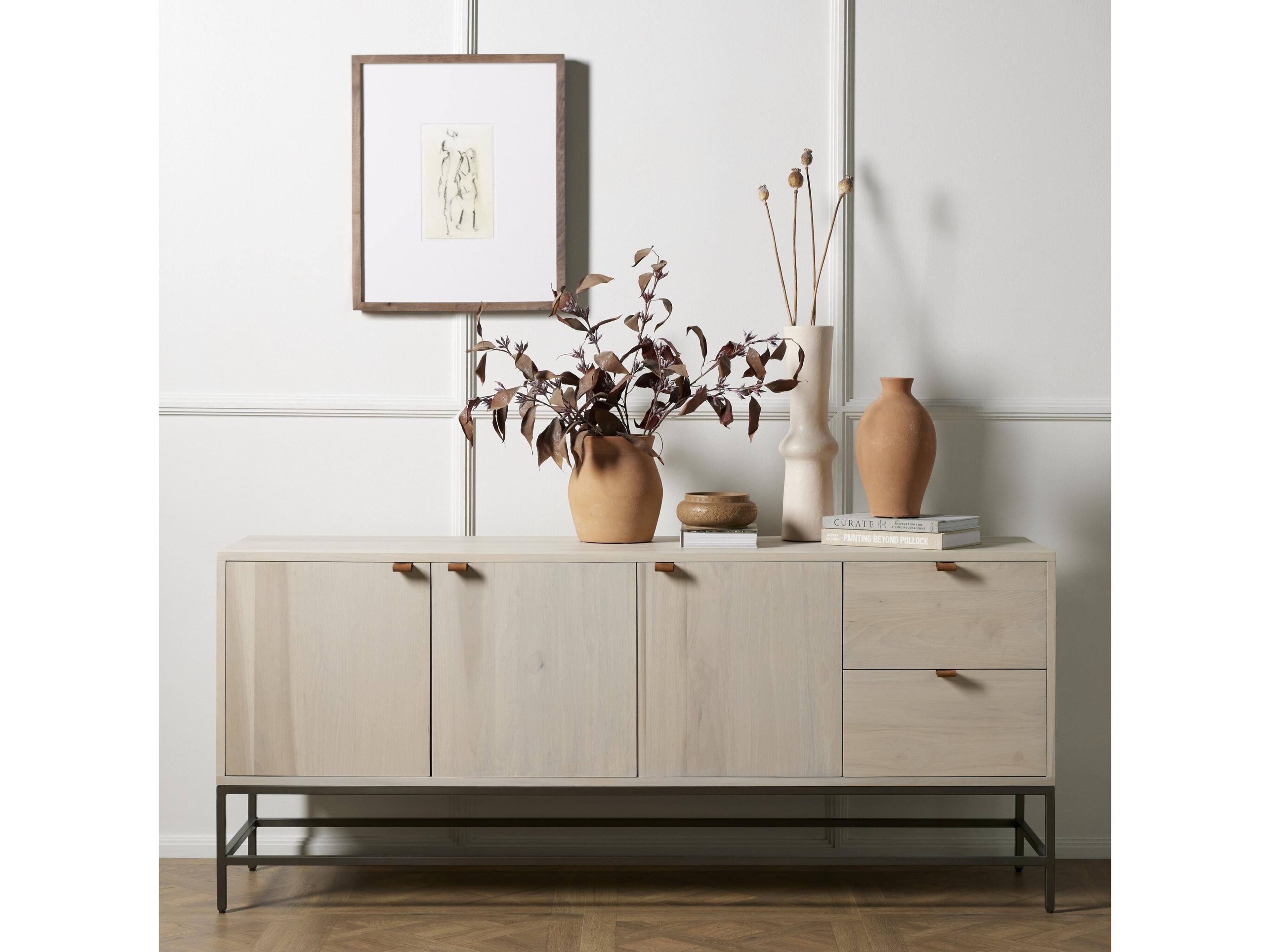 Four Hands Fulton Trey 72" Poplar Wood Natural Iron Dove Toffee Leather Sideboard