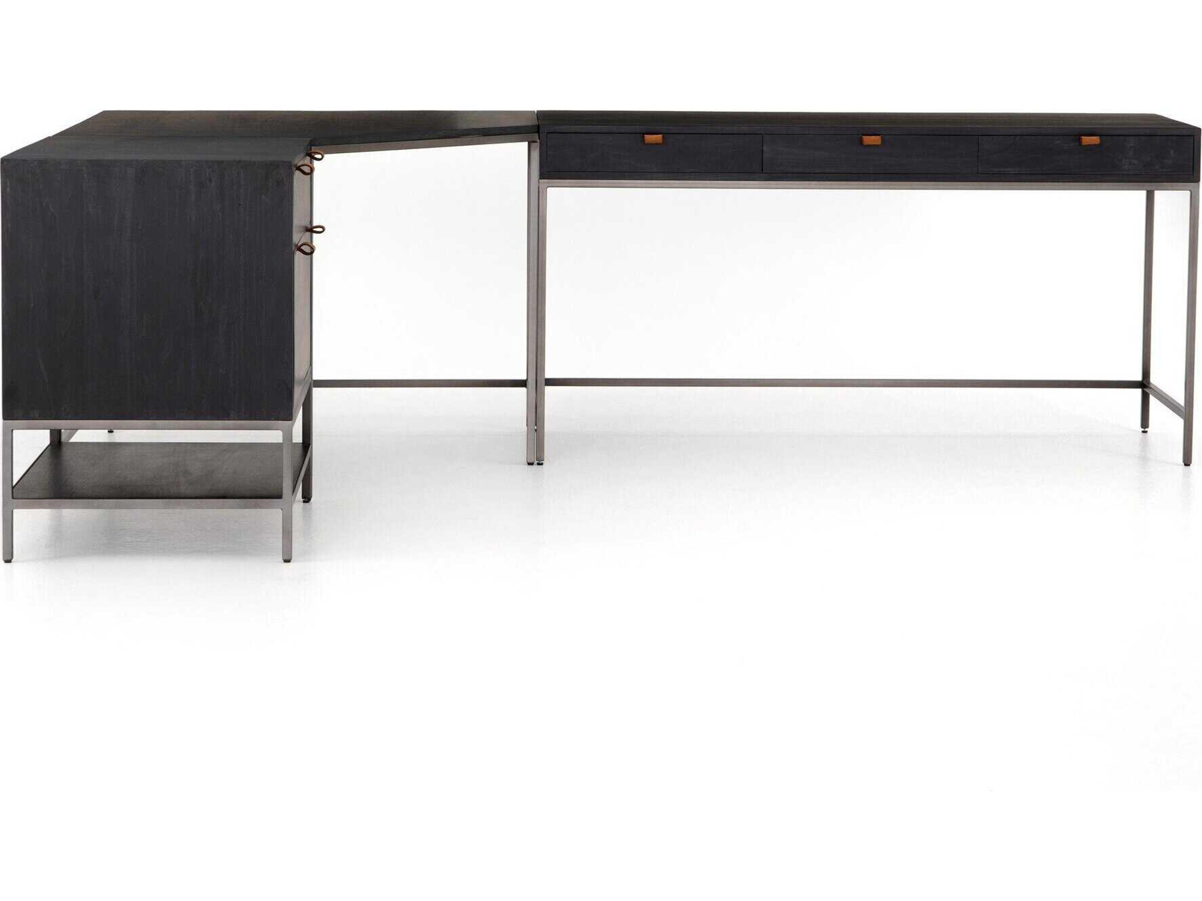 Four Hands Fulton Trey Black Poplar Wood L-Shaped Desk System