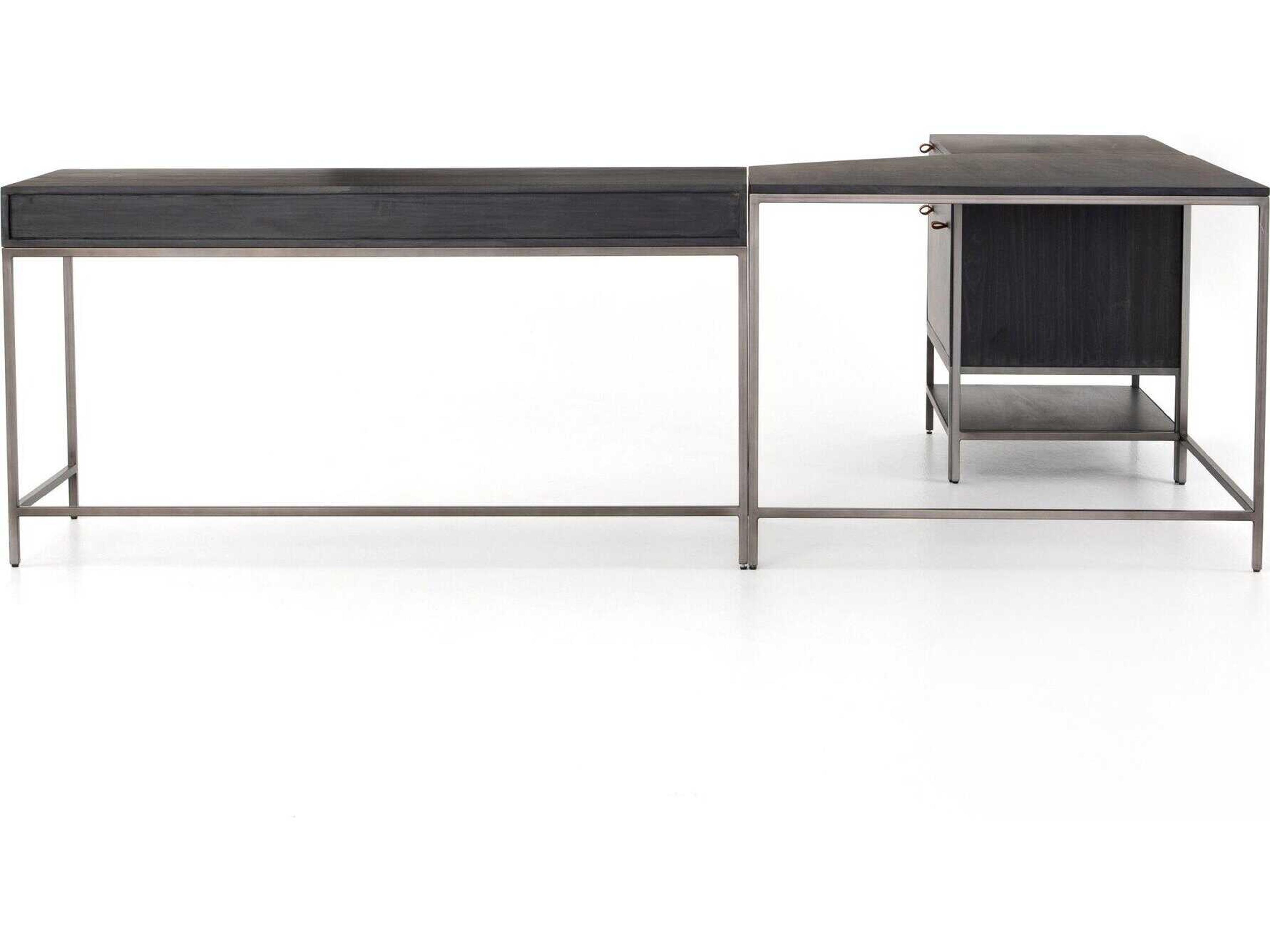 Four Hands Fulton Trey Black Poplar Wood L-Shaped Desk System