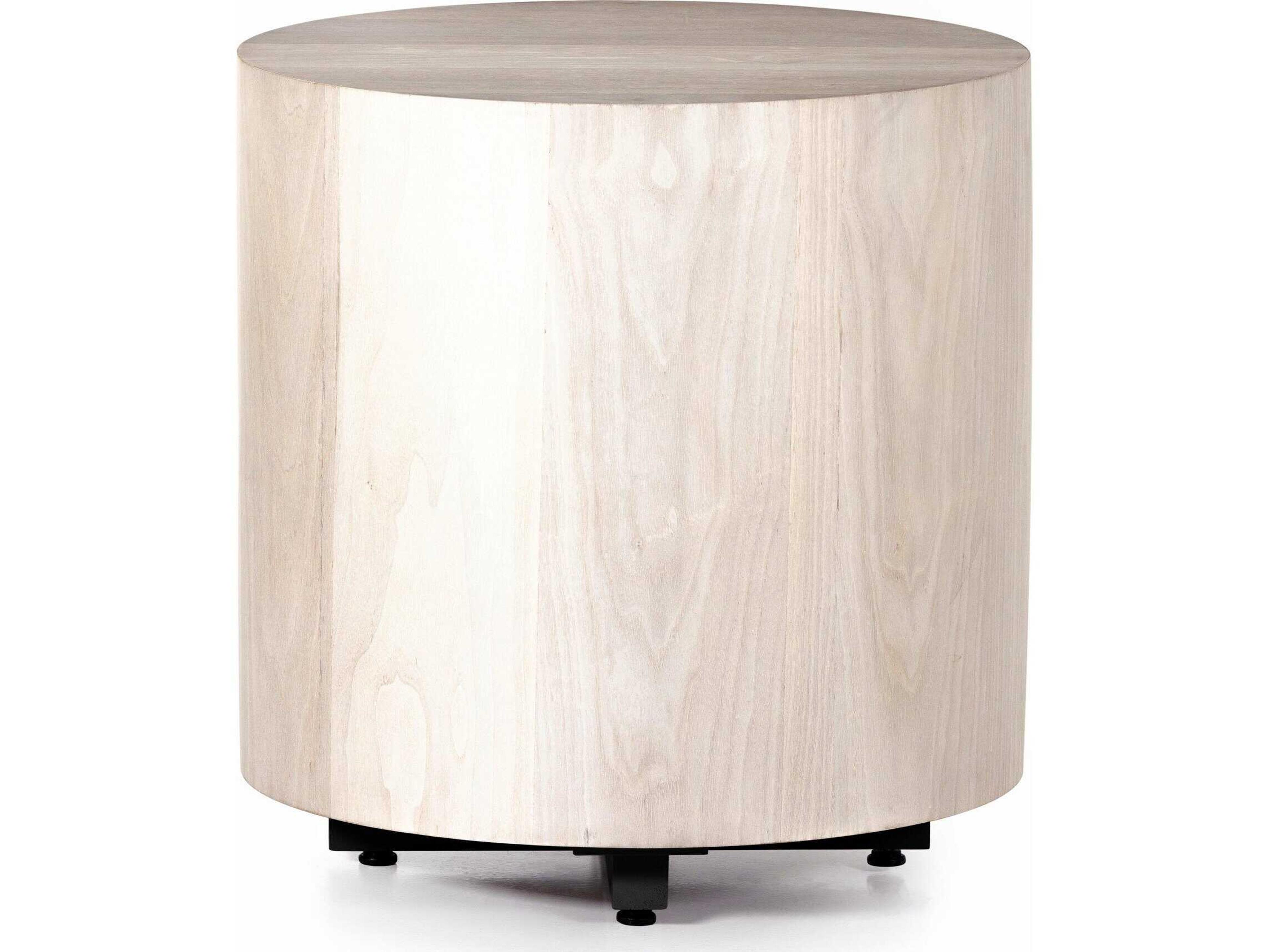 Wesson Hudson Round Wood Beige Pine Ashen Walnut End Table