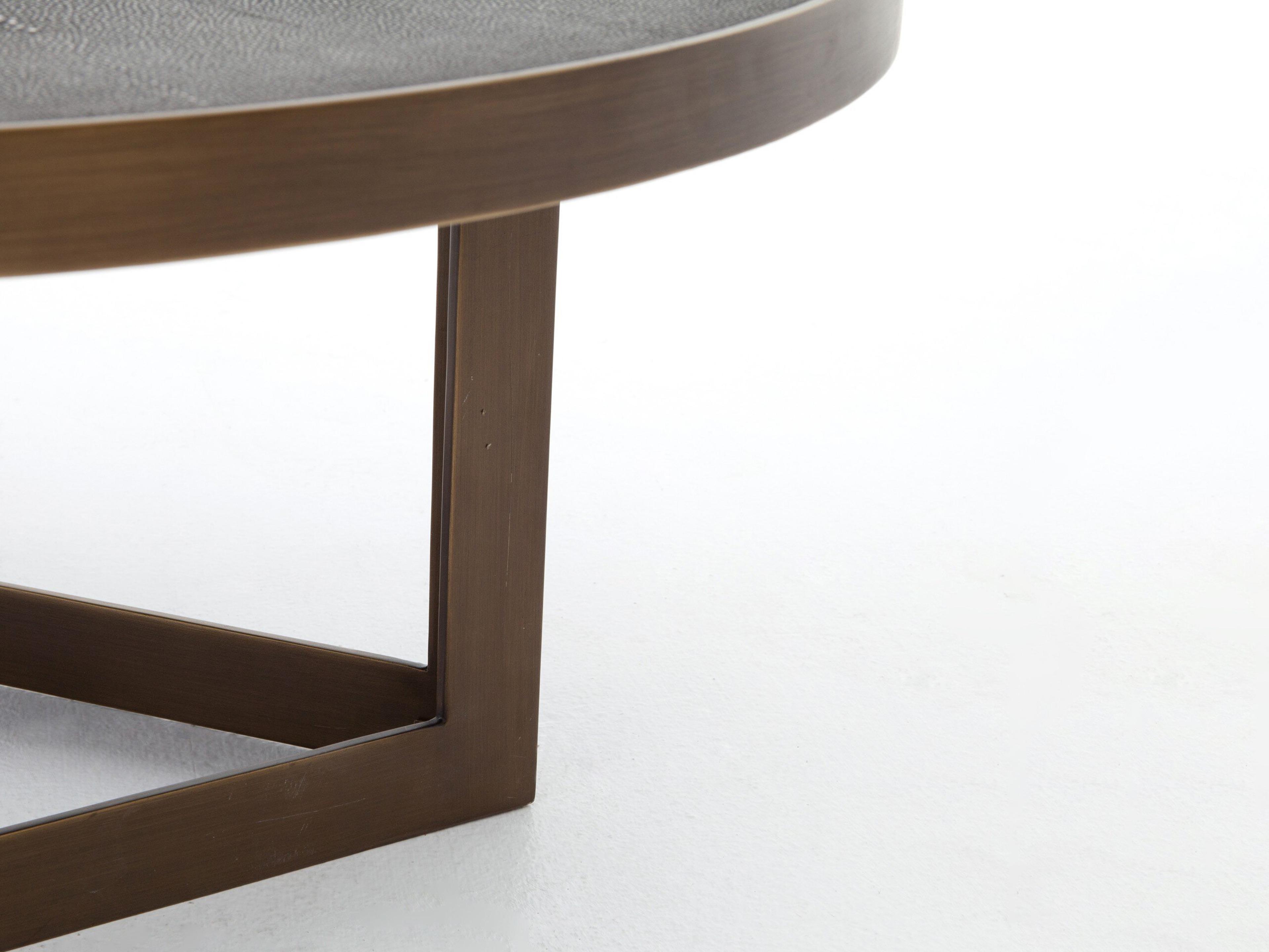 Four Hands Bentley Shagreen Round Faux Leather Antique Brass Grey Coffee Table