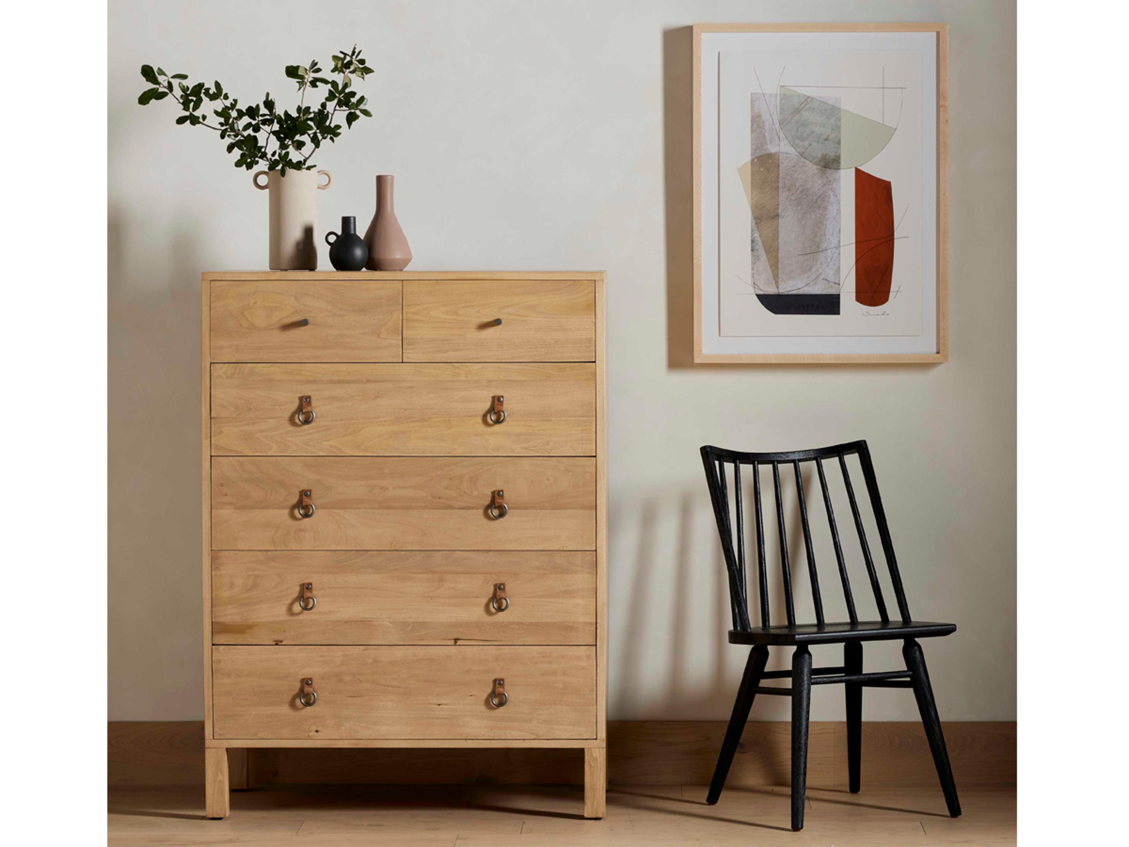 Four Hands Belfast Lewis Windsor Oak Wood Black Side Dining Chair