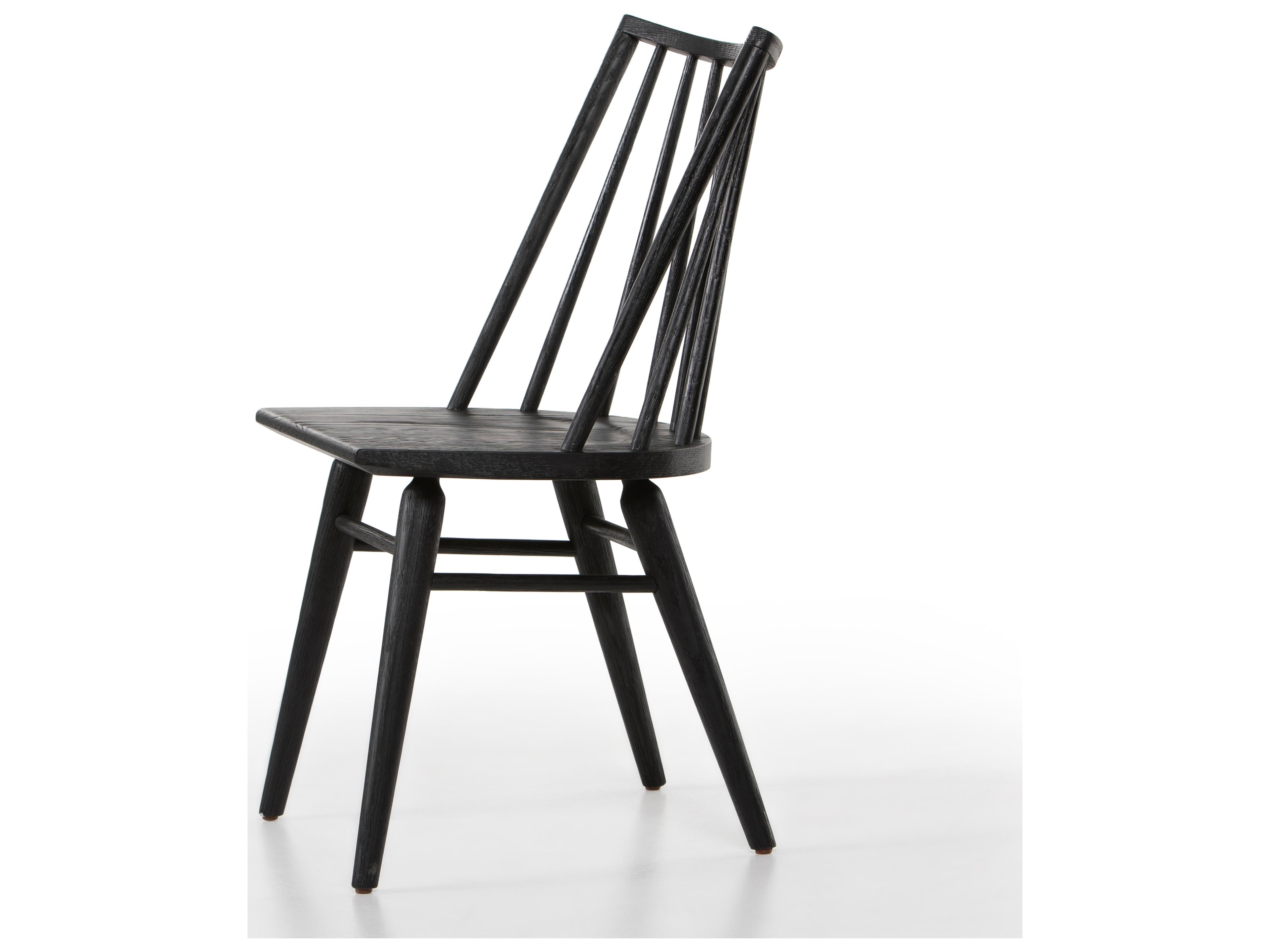 Four Hands Belfast Lewis Windsor Oak Wood Black Side Dining Chair