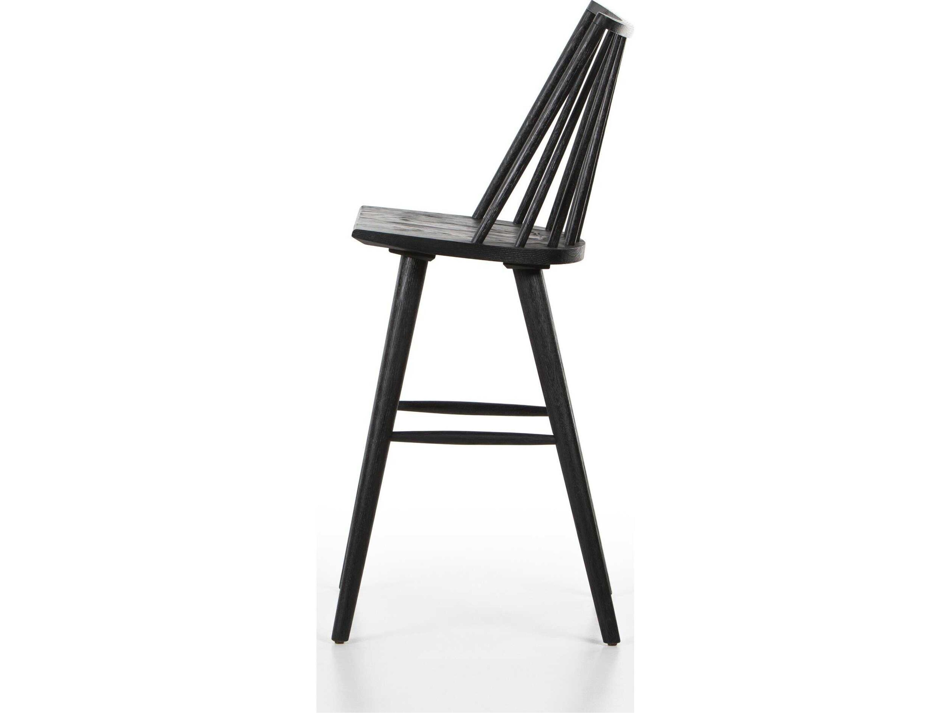 Four Hands Wallis Lewis Black Oak  Wood Windsor Bar Stool