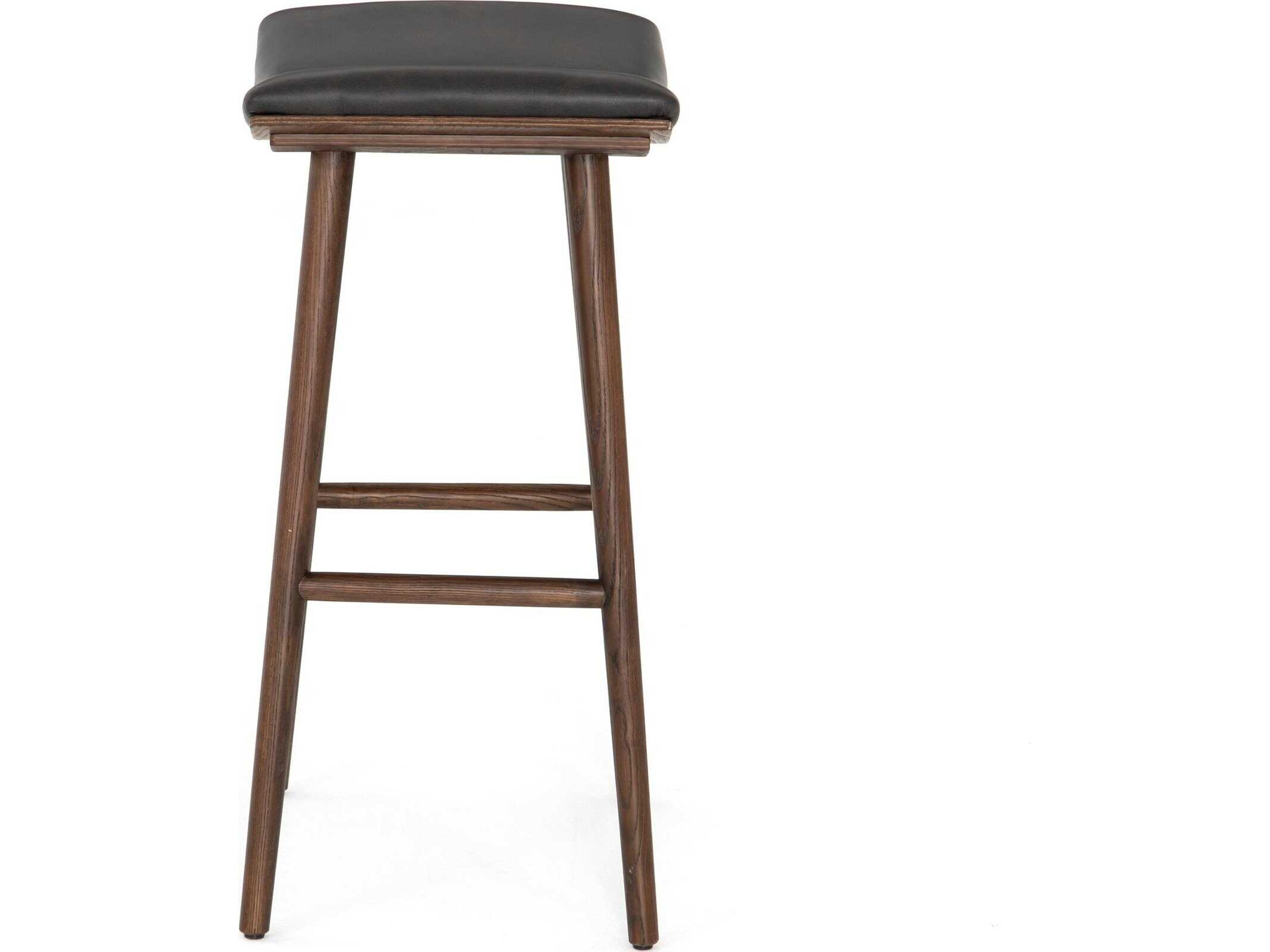 Four Hands Wallis Union Distressed Black Upholstered Bar Stool