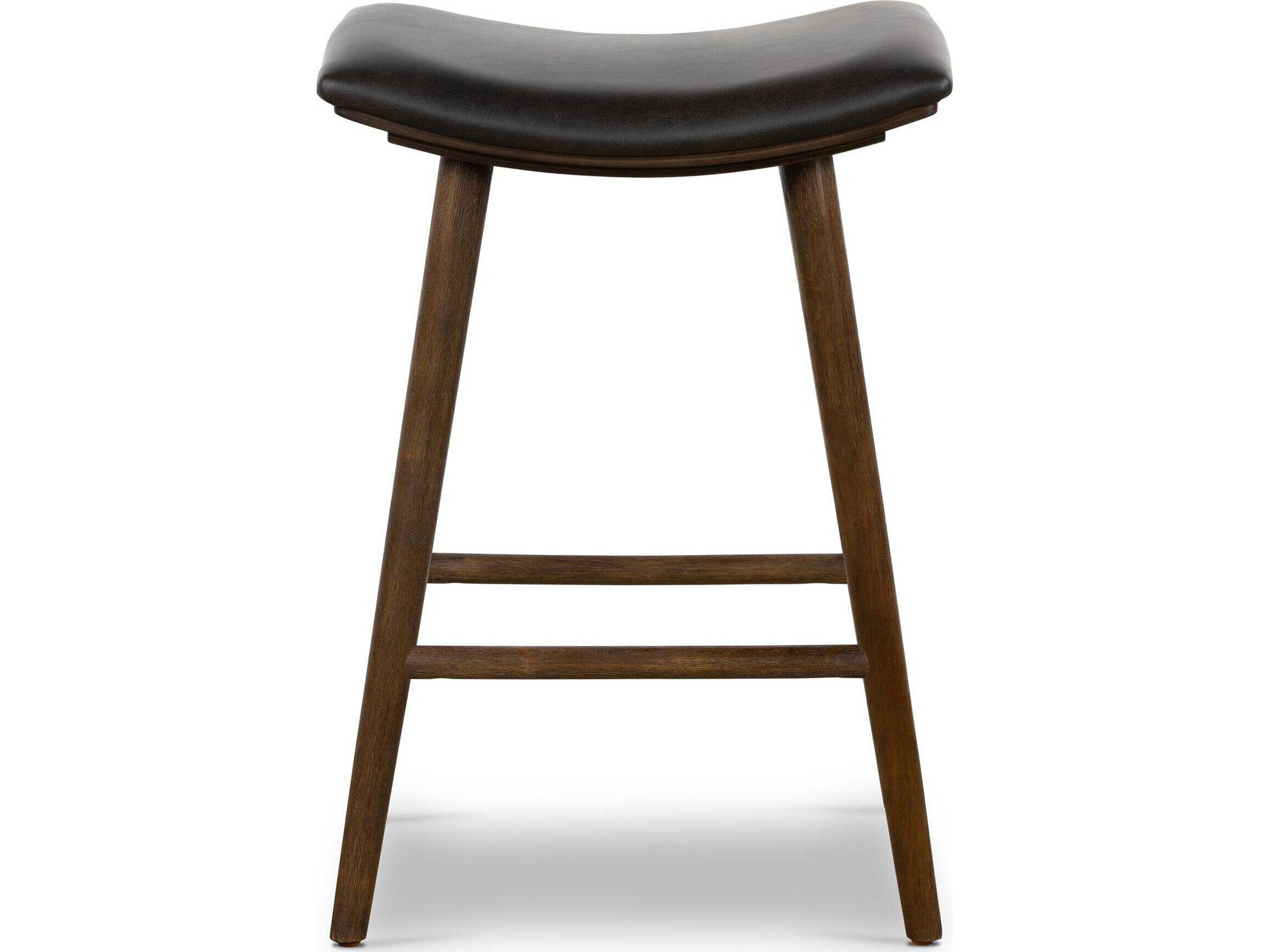 Four Hands Belfast Union Saddle Ash Wood Warm Distressed Black Counter Stool