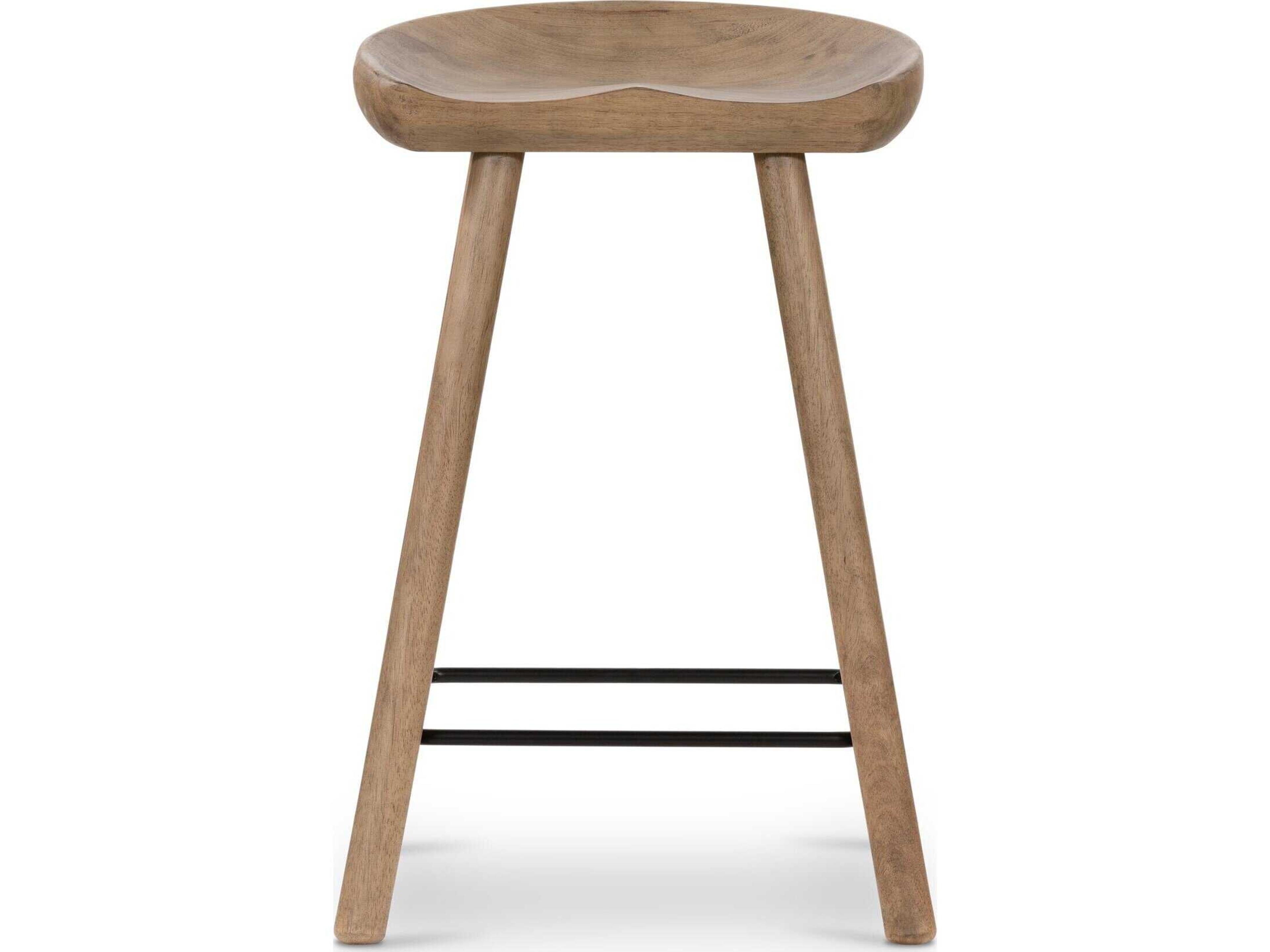 Four Hands Belfast Solid Wood Natural Matte Black Iron Barrett Counter Stool