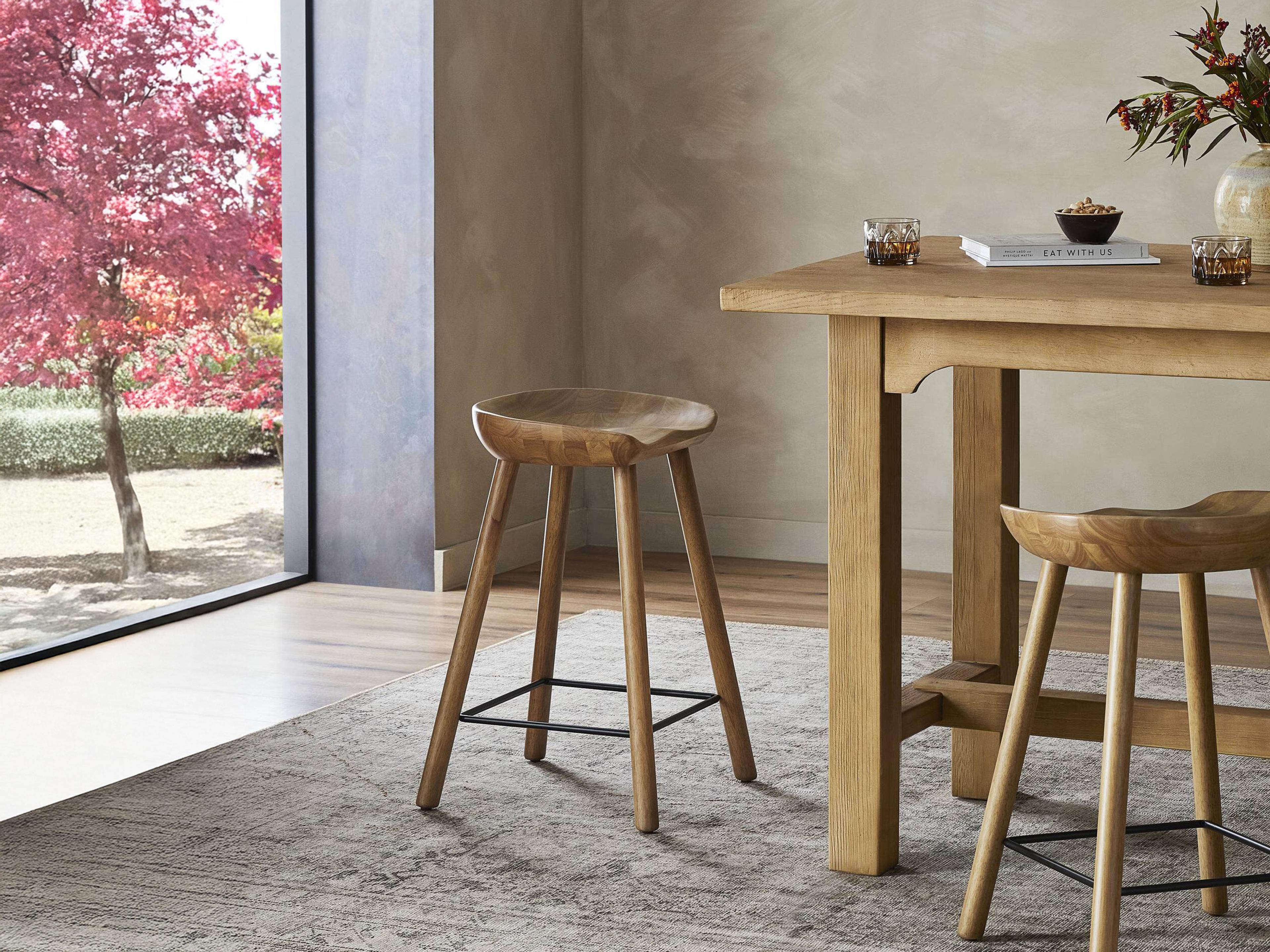 Four Hands Belfast Solid Wood Natural Matte Black Iron Barrett Counter Stool