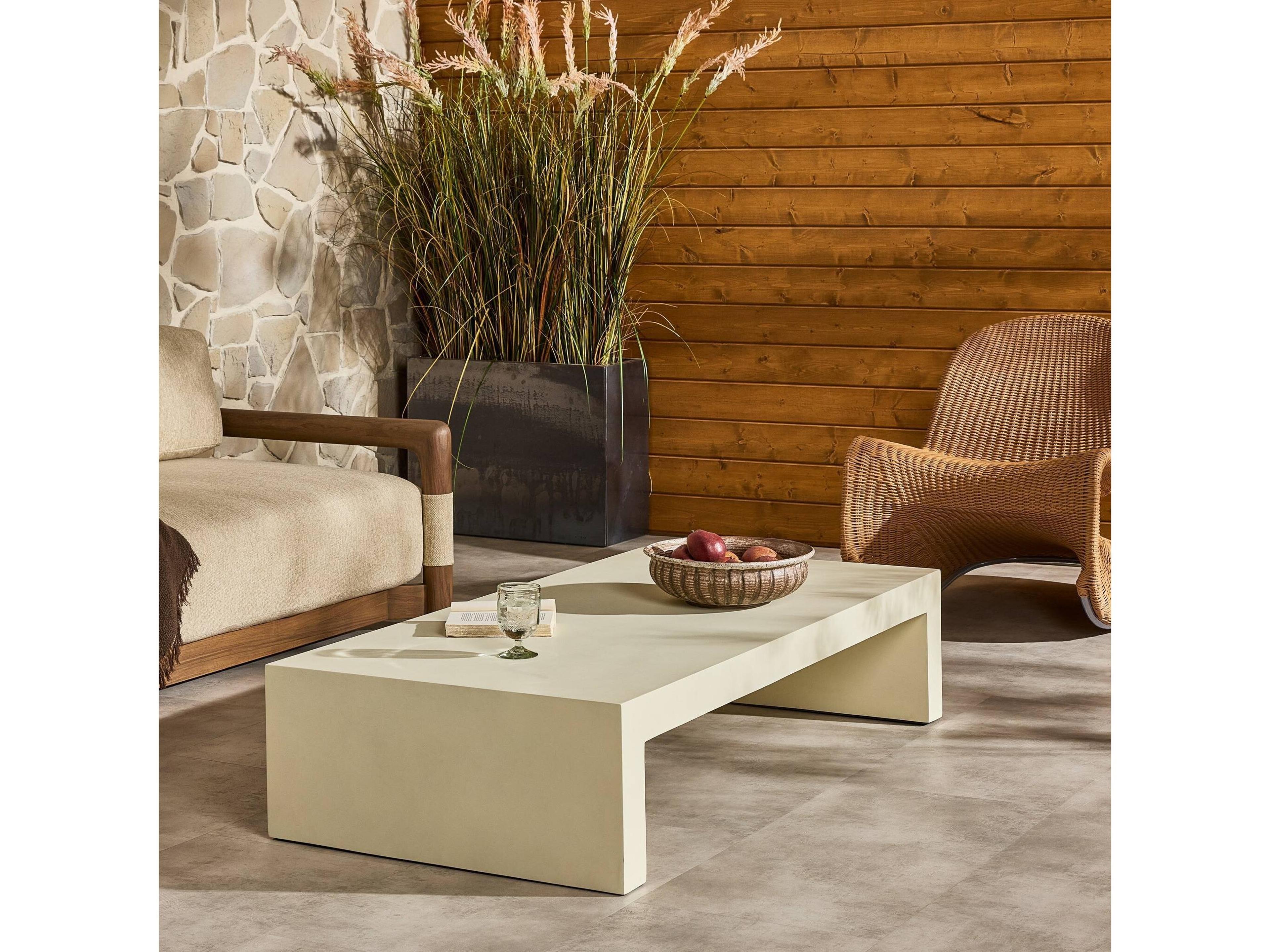 Four Hands Bina Parish White Concrete Coffee Table