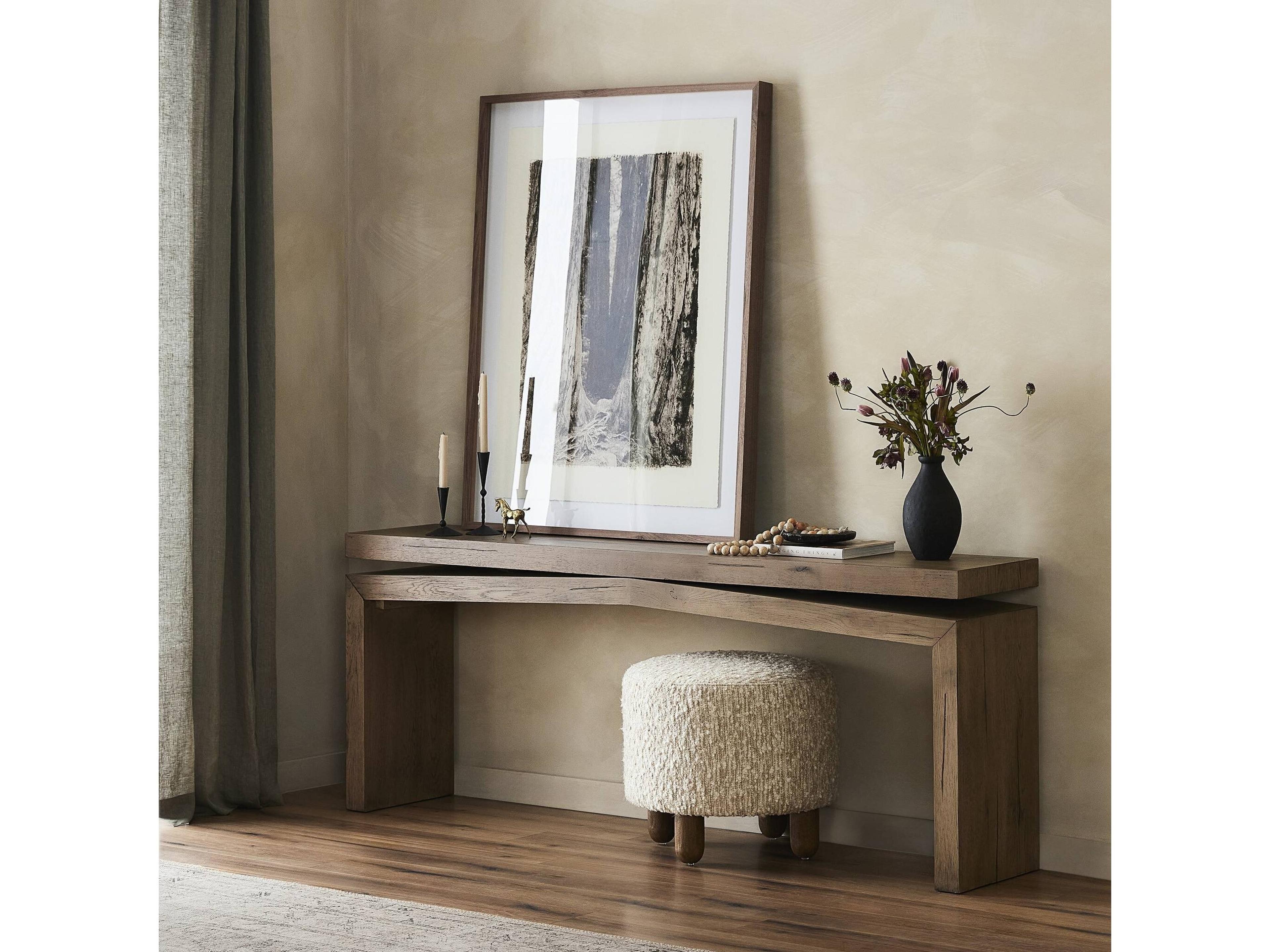 Four Hands Haiden Matthes Rustic Grey Veneer Rectangular Oak Wood Console Table