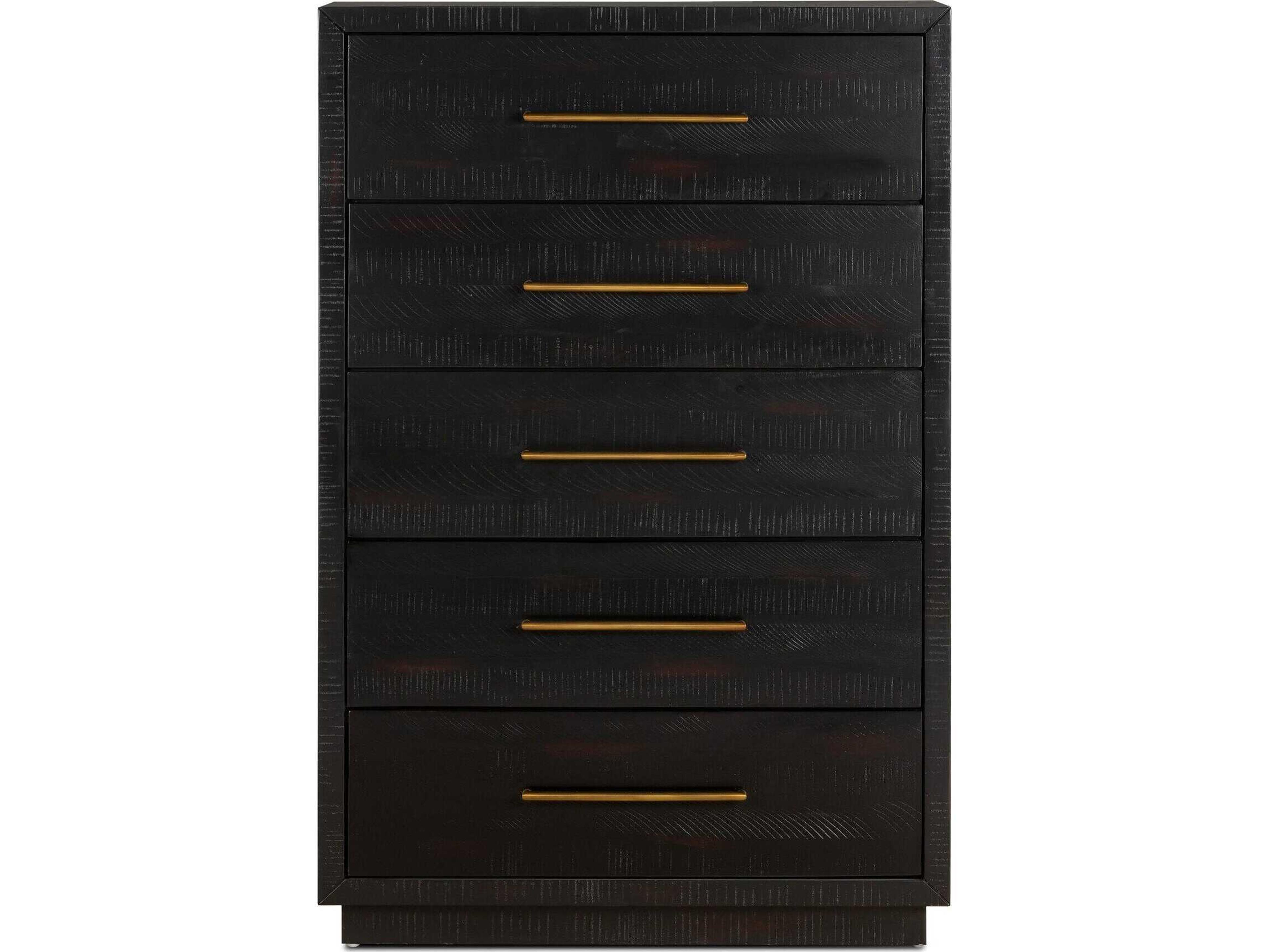 Four Hands Hadley 5-Drawers Burnished Black Solid Wood Accent Chest