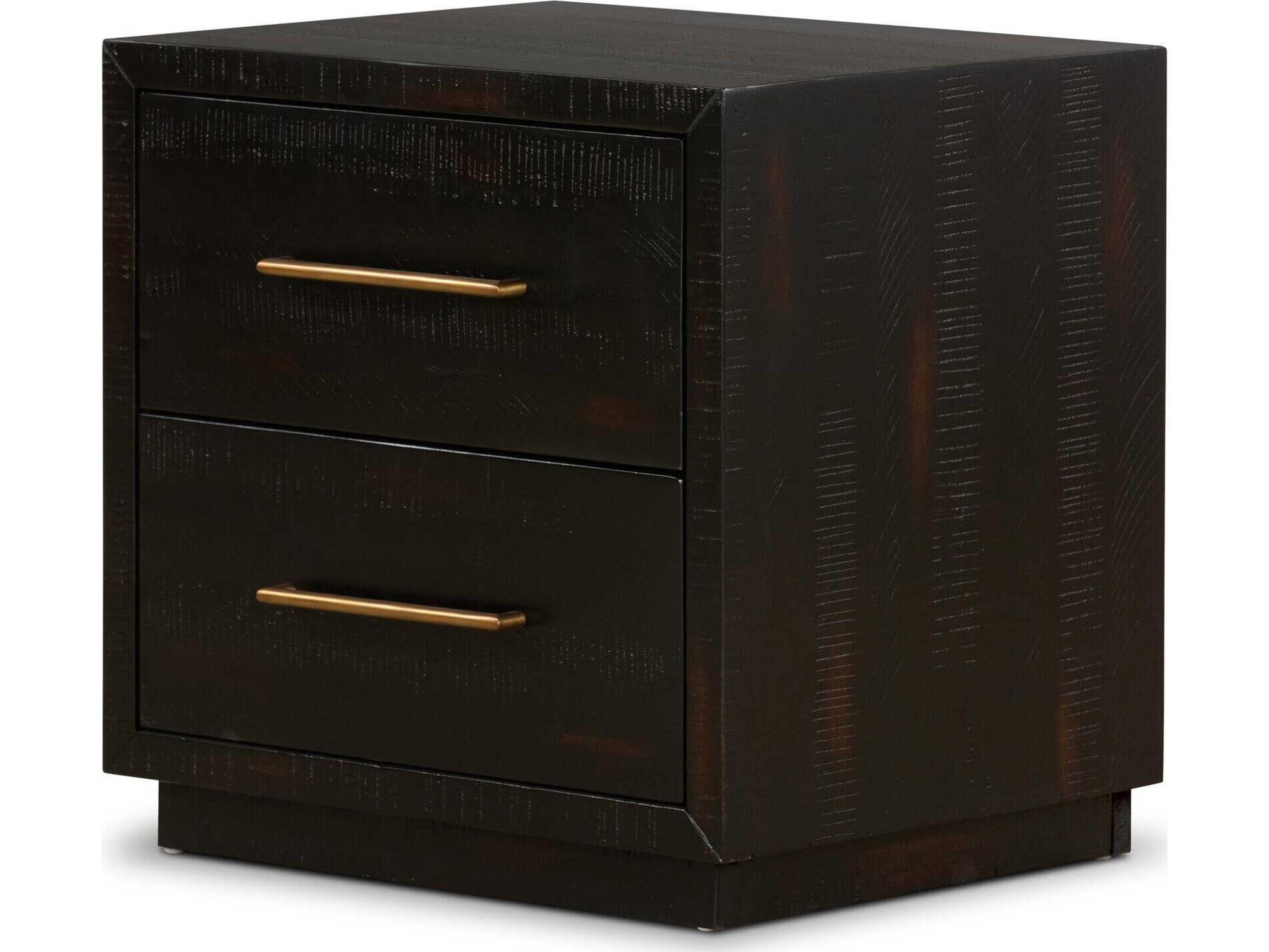 Hadley Suki 2-Drawers Black Solid Wood Nightstand