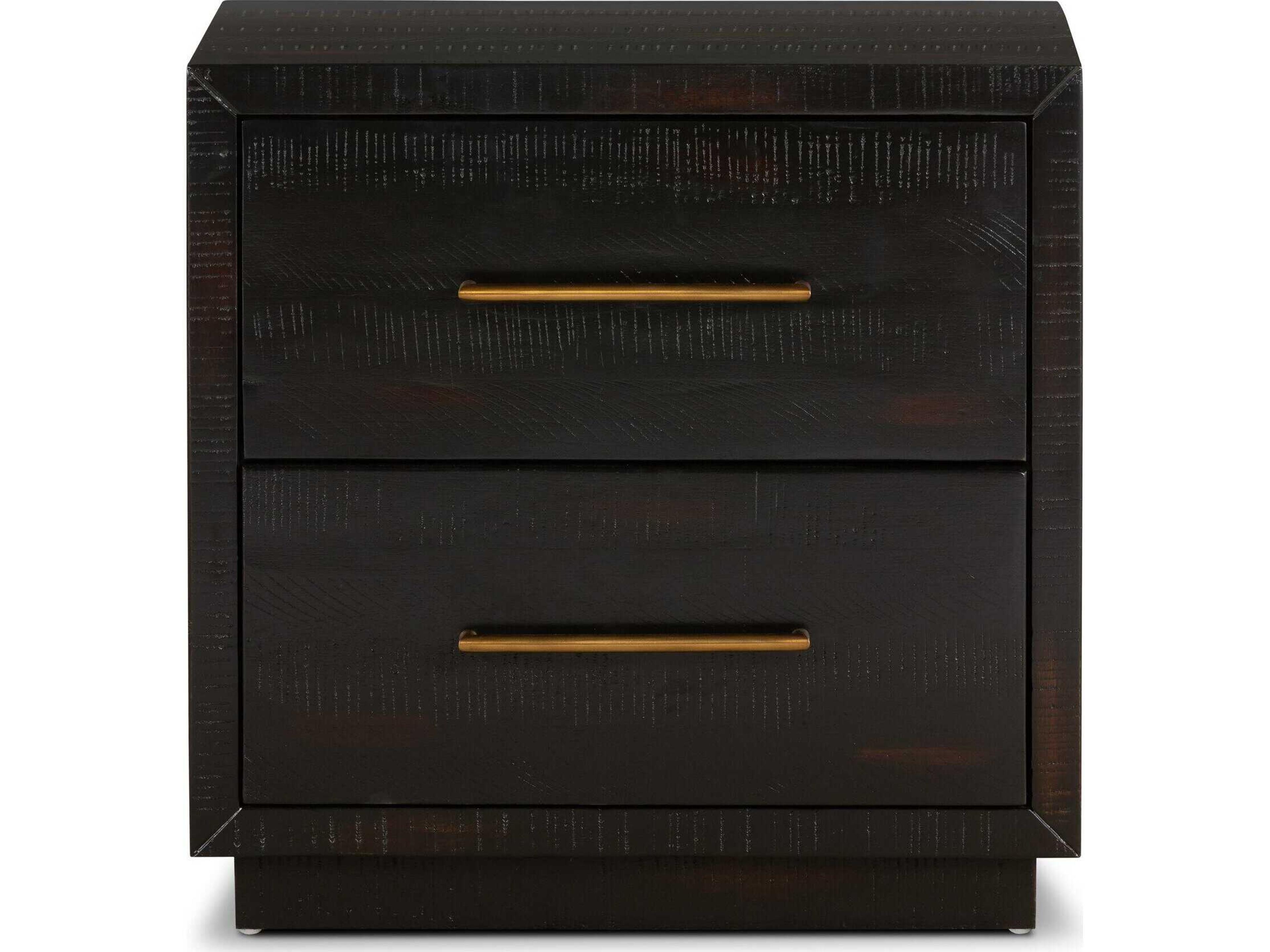 Four Hands Hadley Suki 2-Drawers Black Solid Wood Nightstand
