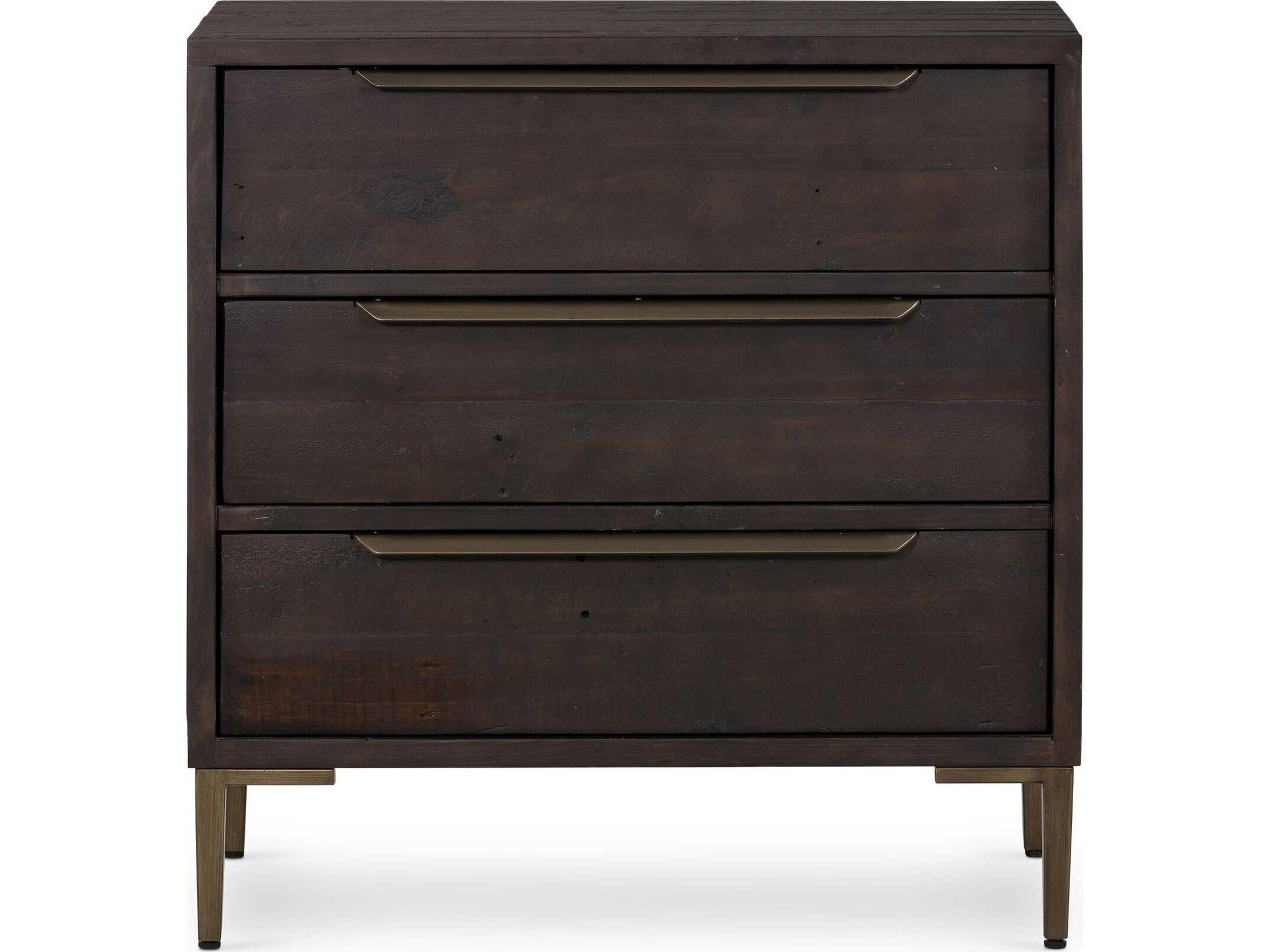 Four Hands Wyeth 3-Drawers Black Pine Wood Nightstand