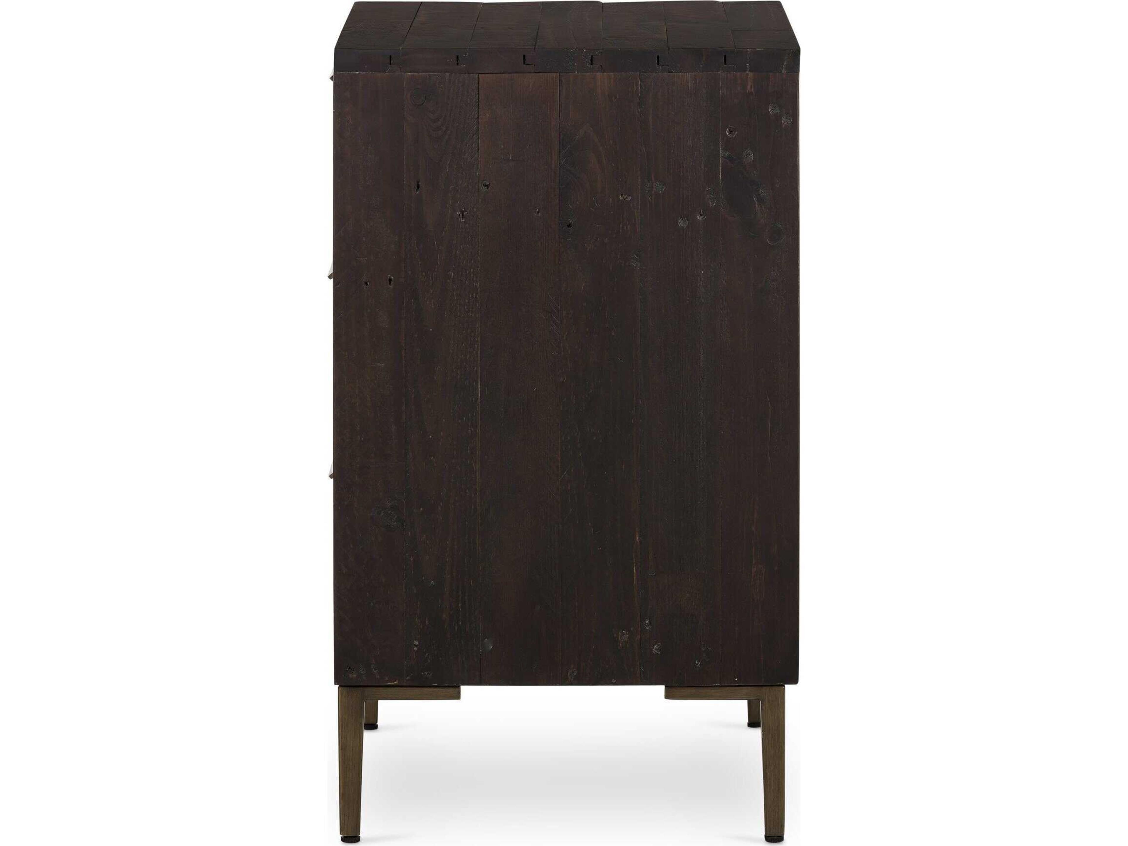Four Hands Wyeth 3-Drawers Black Pine Wood Nightstand
