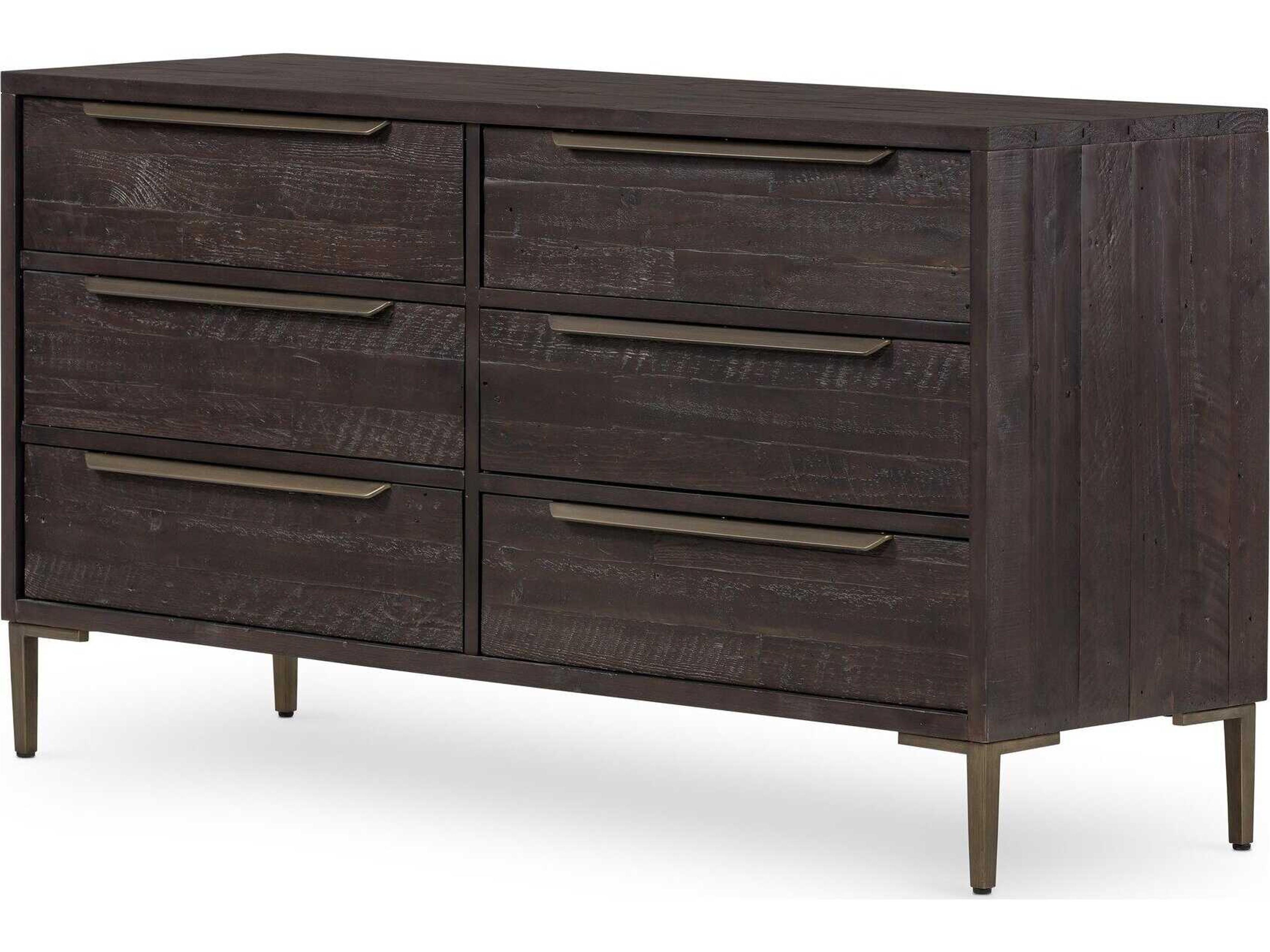Wyeth 6-Drawers Black Pine Wood Double Dresser
