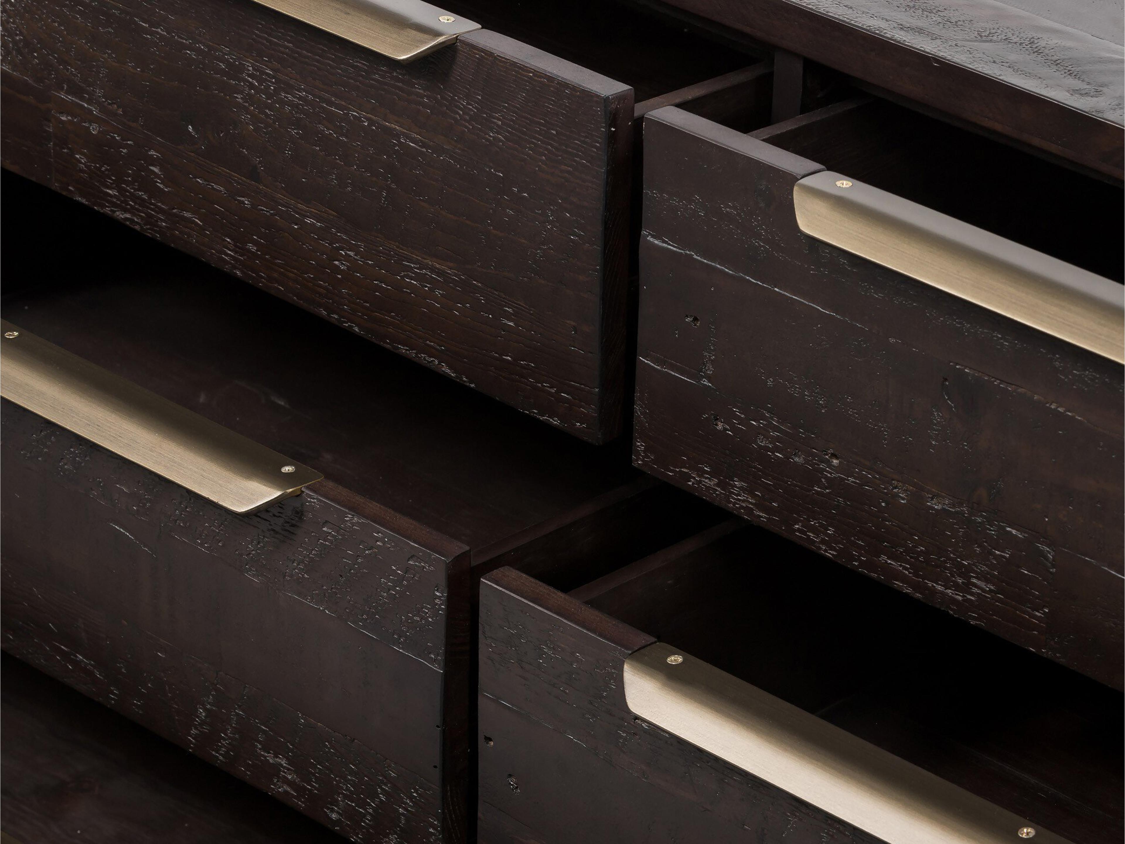 Four Hands Wyeth 6-Drawers Black Pine Wood Double Dresser