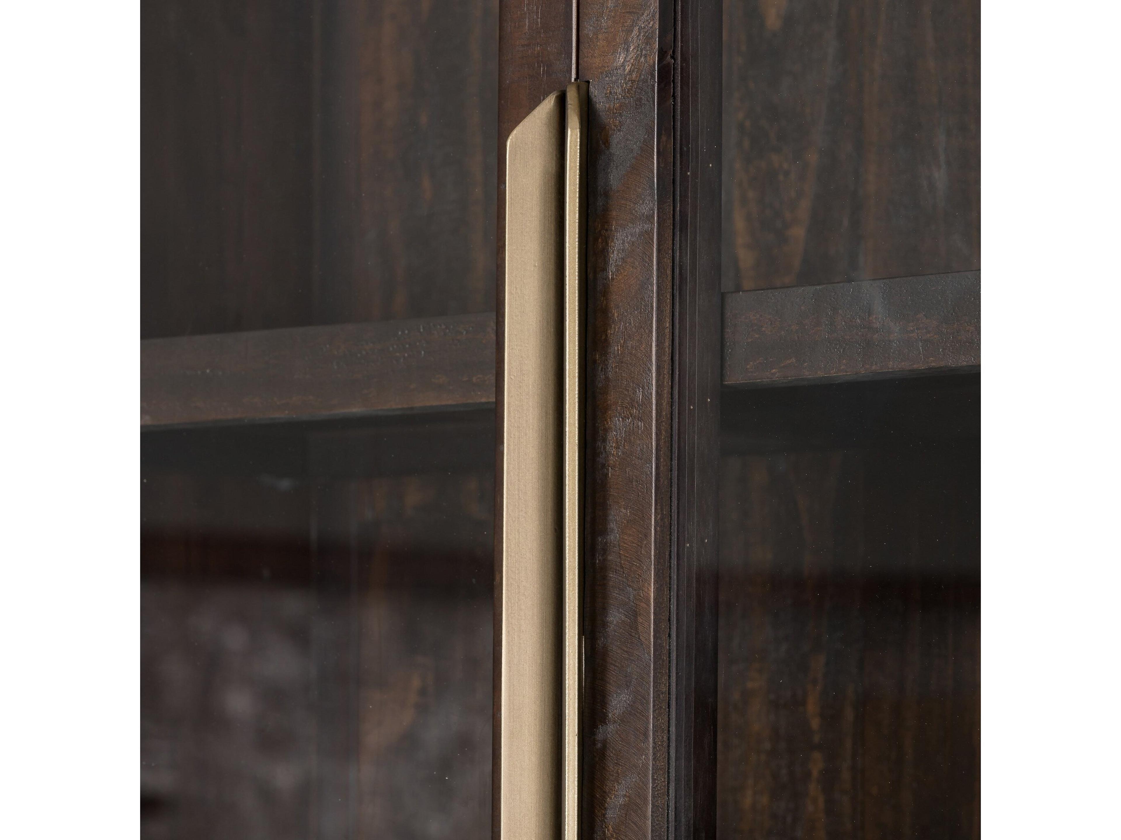 Four Hands Wyeth Pine Wood Dark Carbon Tempered Glass Antique Brass Display Cabinet