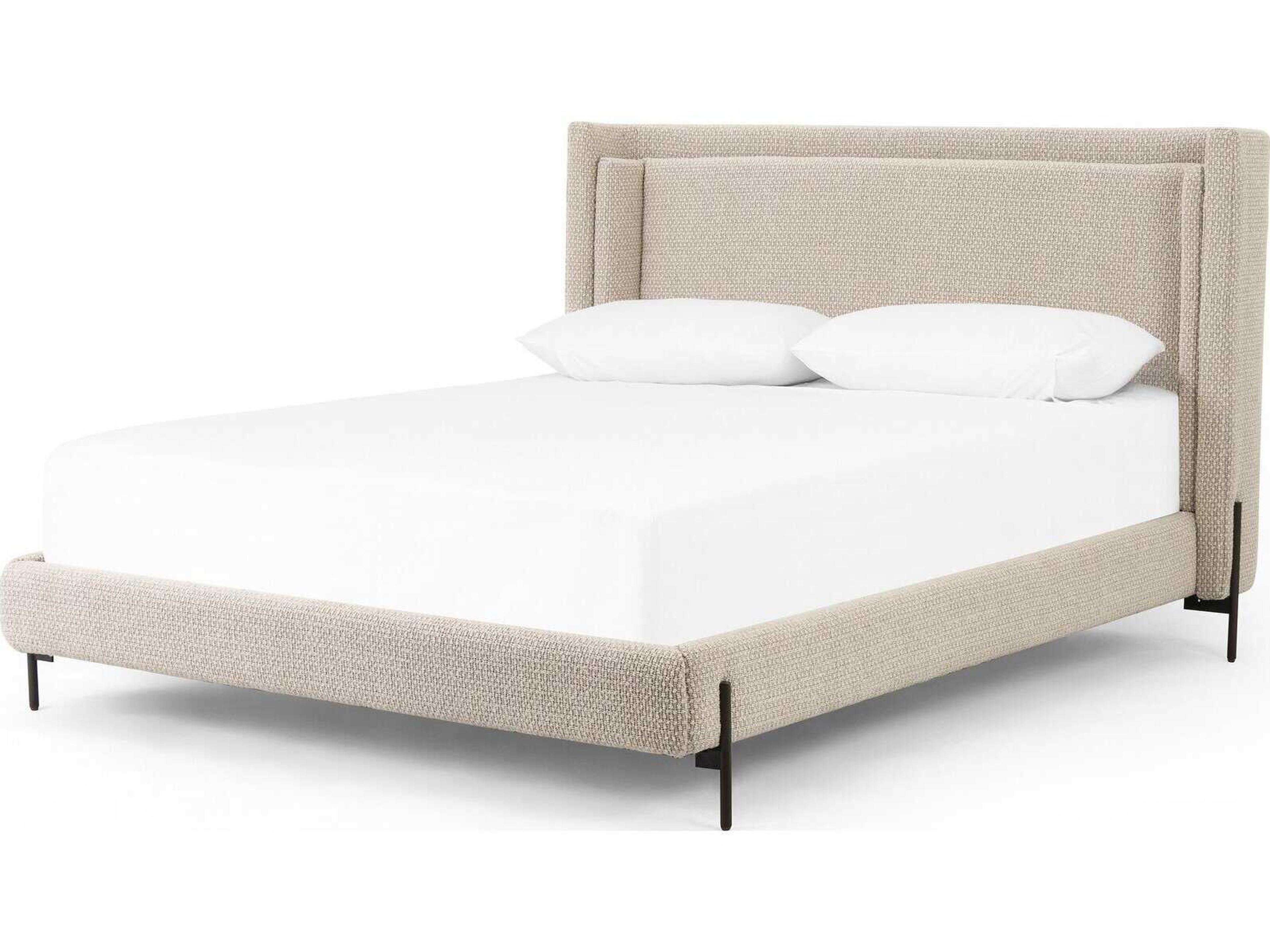 Kensington Dobson Gunmetal Perin Oatmeal Beige Upholstered Queen Platform Bed