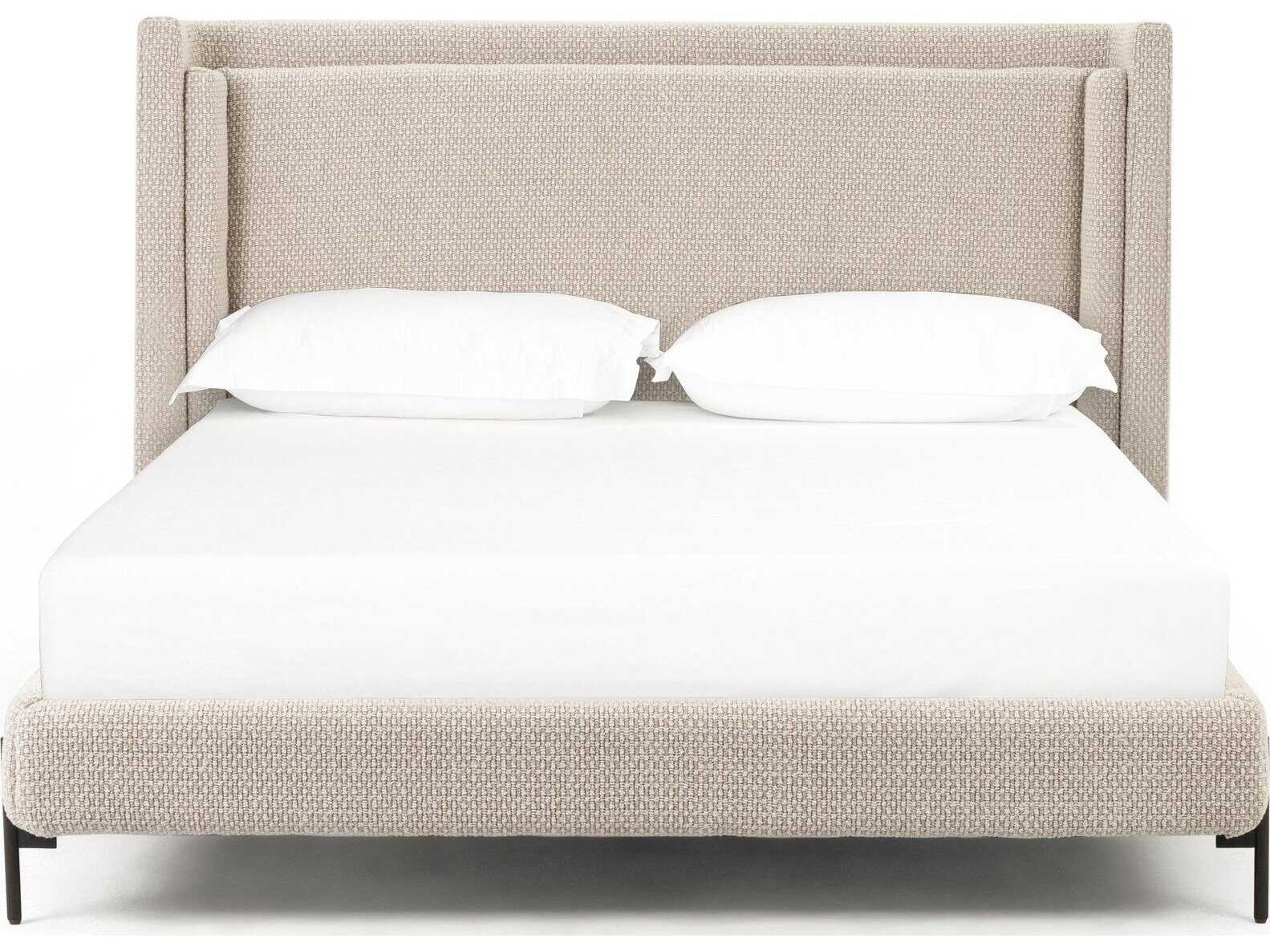 Four Hands Kensington Dobson Gunmetal Perin Oatmeal Beige Upholstered Queen Platform Bed