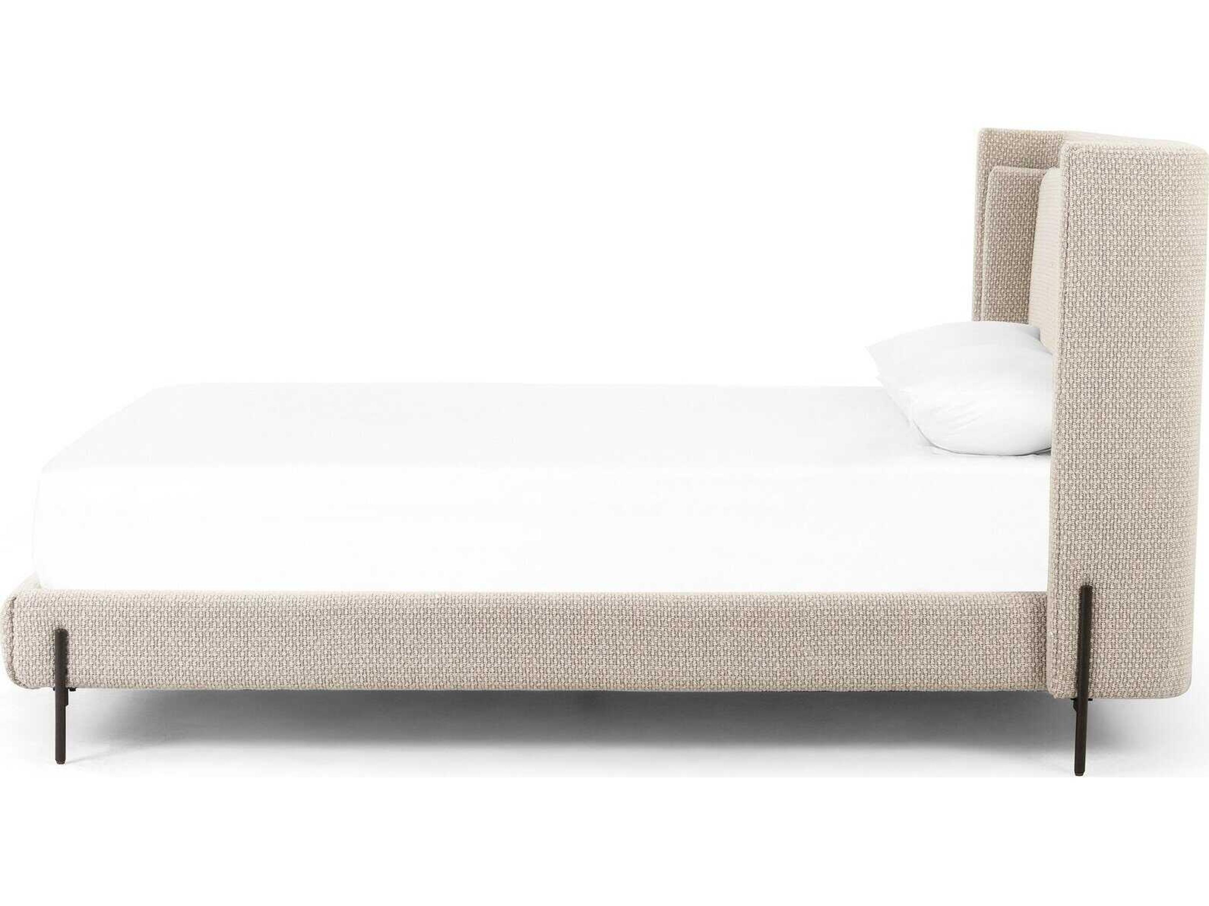 Four Hands Kensington Dobson Gunmetal Perin Oatmeal Beige Upholstered Queen Platform Bed