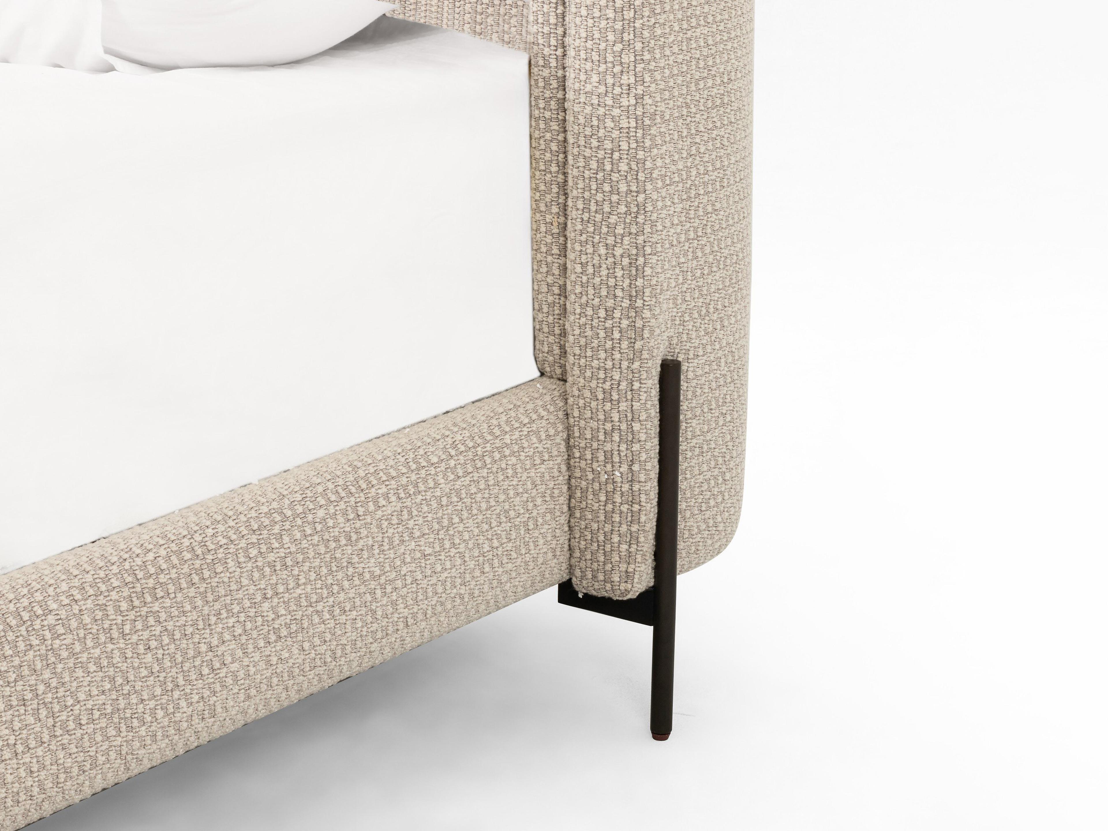 Four Hands Kensington Dobson Gunmetal Perin Oatmeal Beige Upholstered Queen Platform Bed