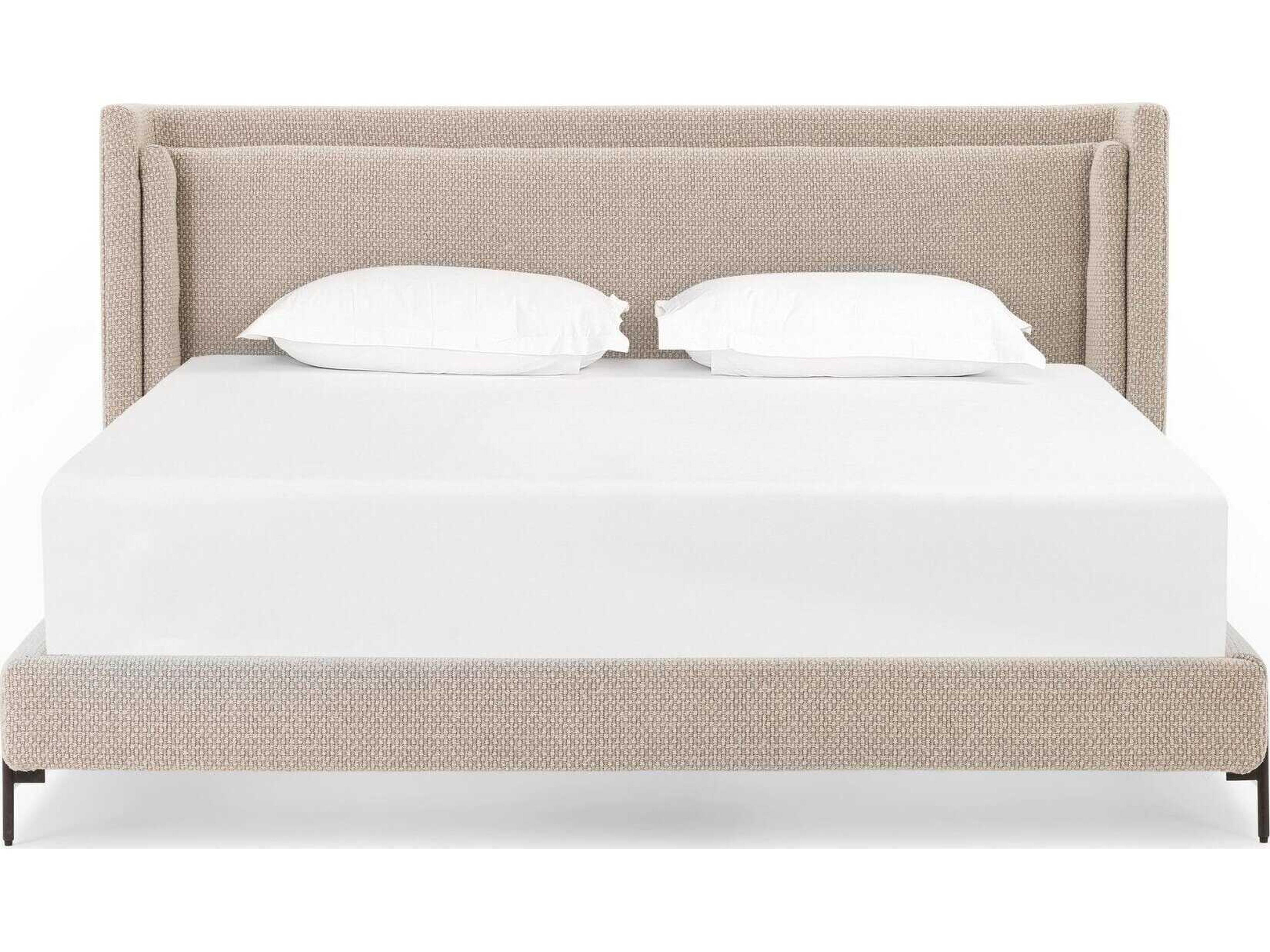 Four Hands Kensington Dobson Gunmetal Perin Oatmeal Beige Upholstered King Platform Bed