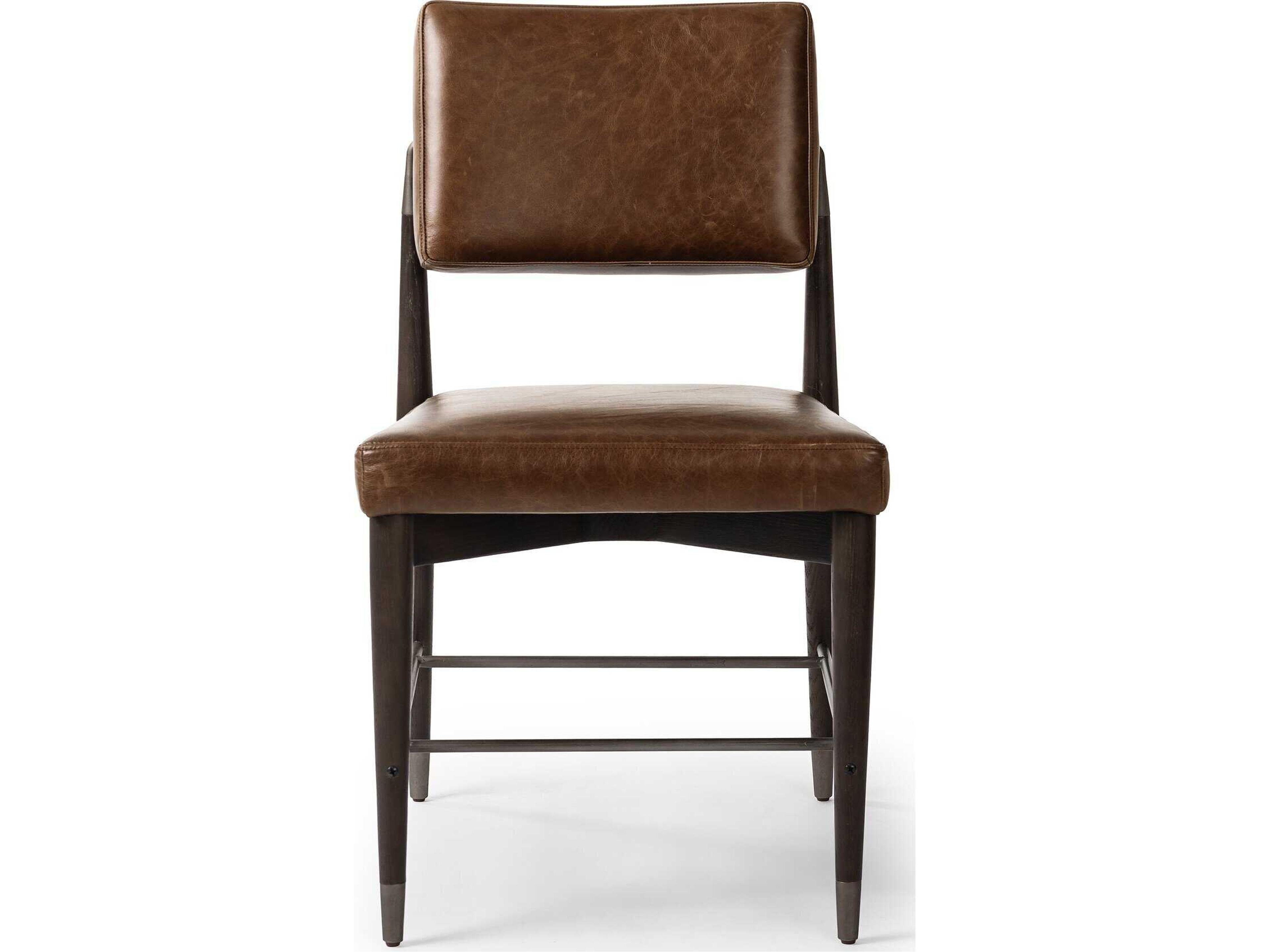 Four Hands Parallel Anton Havana Brown Leather Oak Wood Dining Chair