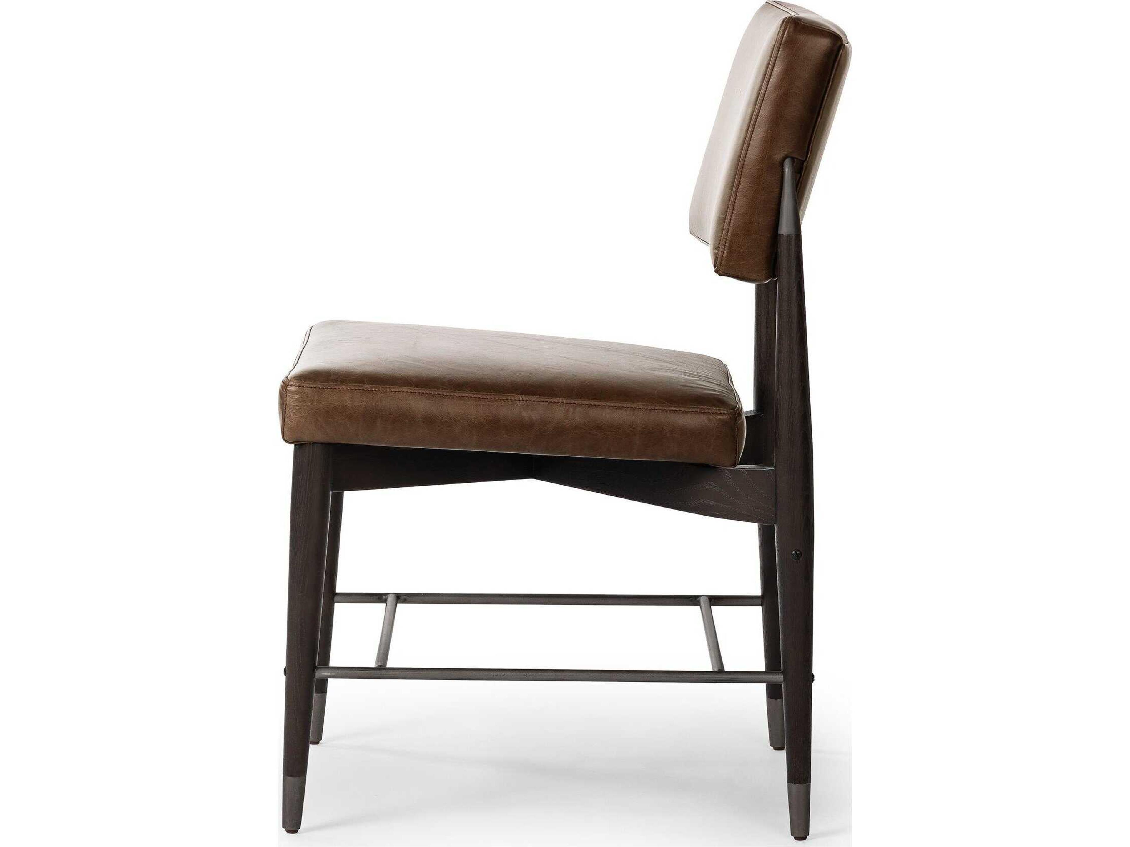 Four Hands Parallel Anton Havana Brown Leather Oak Wood Dining Chair