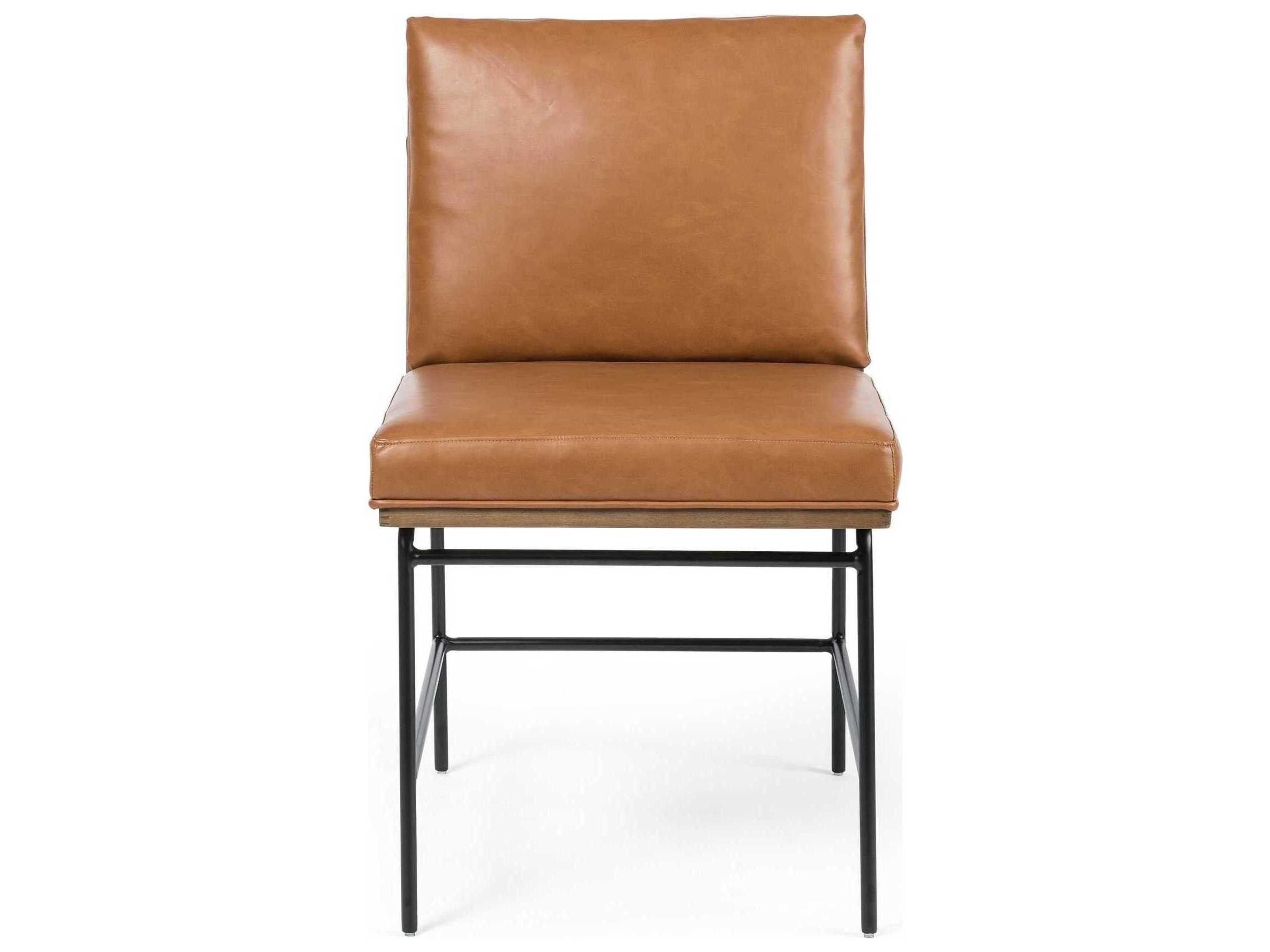 Four Hands Westgate Crete Leather Oak Wood Brown Upholstered Side Dining Chair