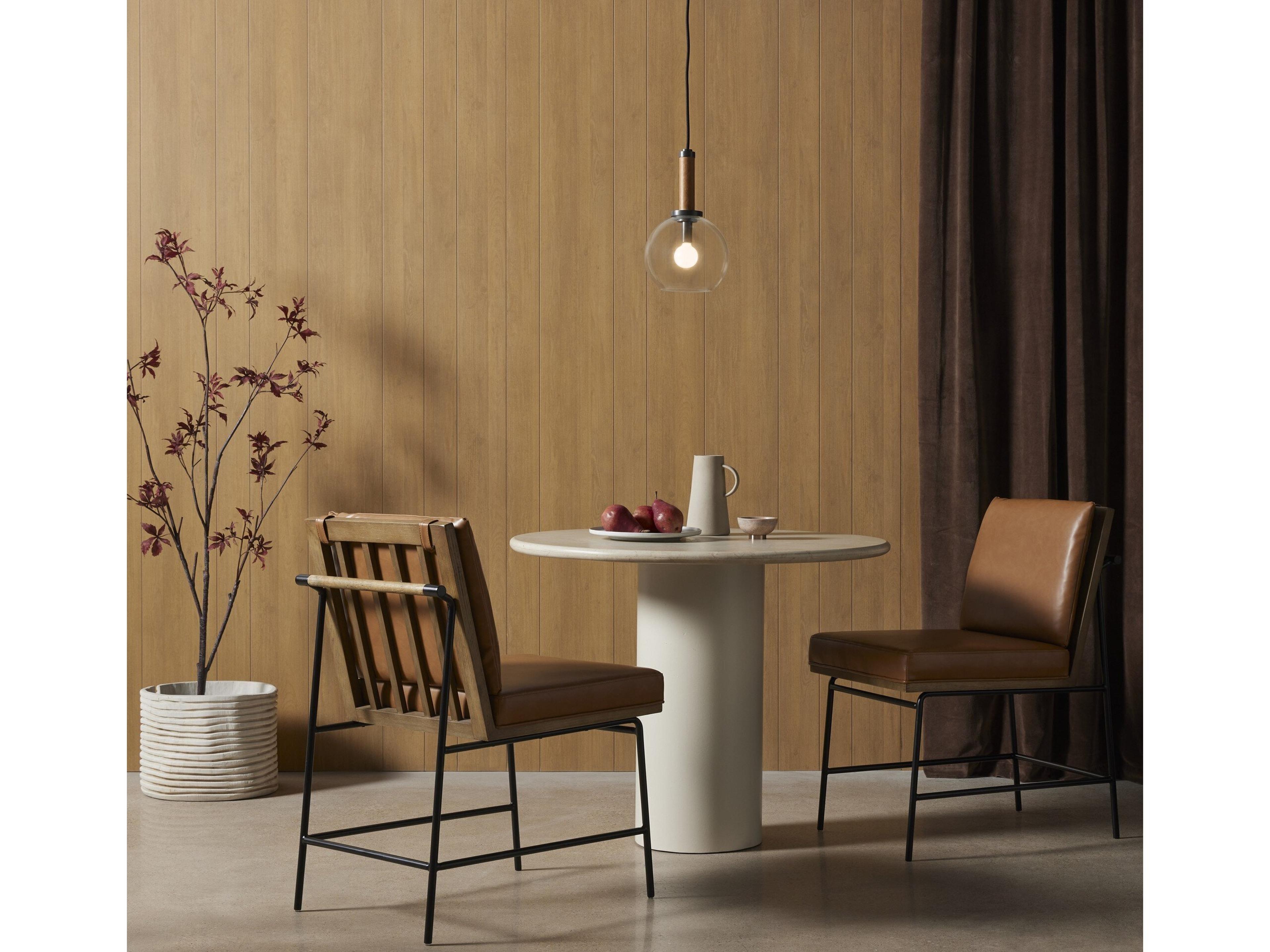 Four Hands Westgate Crete Leather Oak Wood Brown Upholstered Side Dining Chair