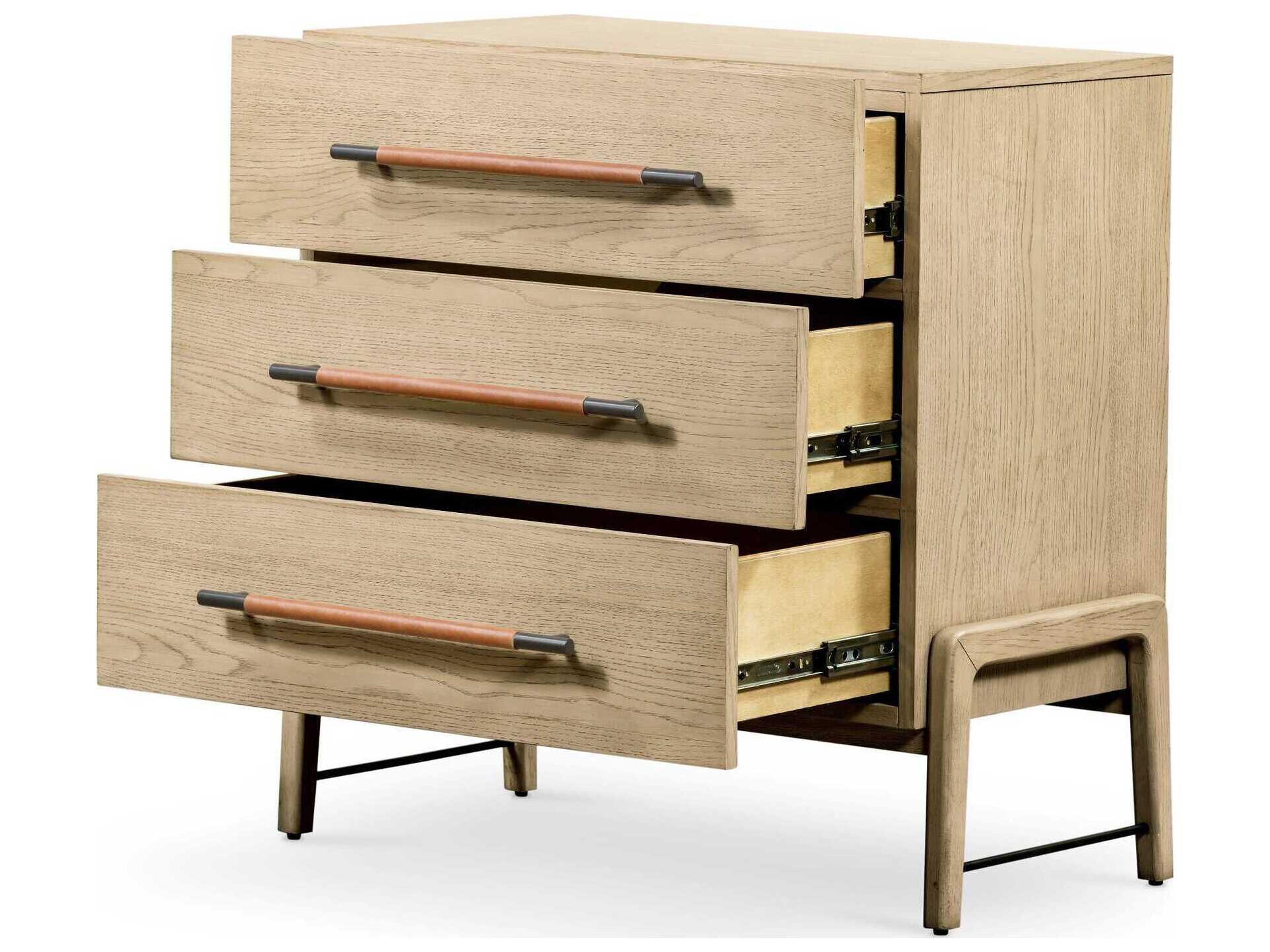 Four Hands Filmore Rosedale 3-Drawers Brown Oak Wood Nightstand