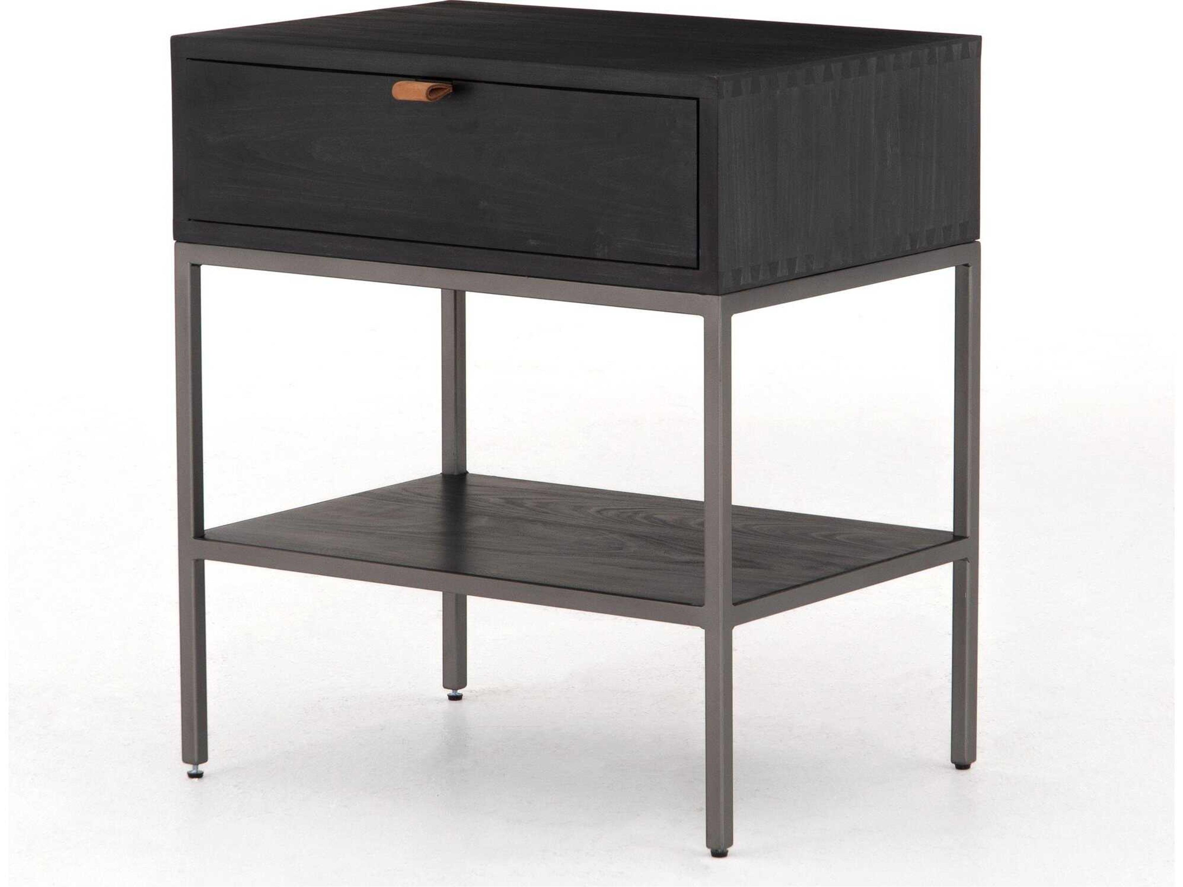 Trey Mid-Century Modern Nightstand in Black Wash Poplar and Iron