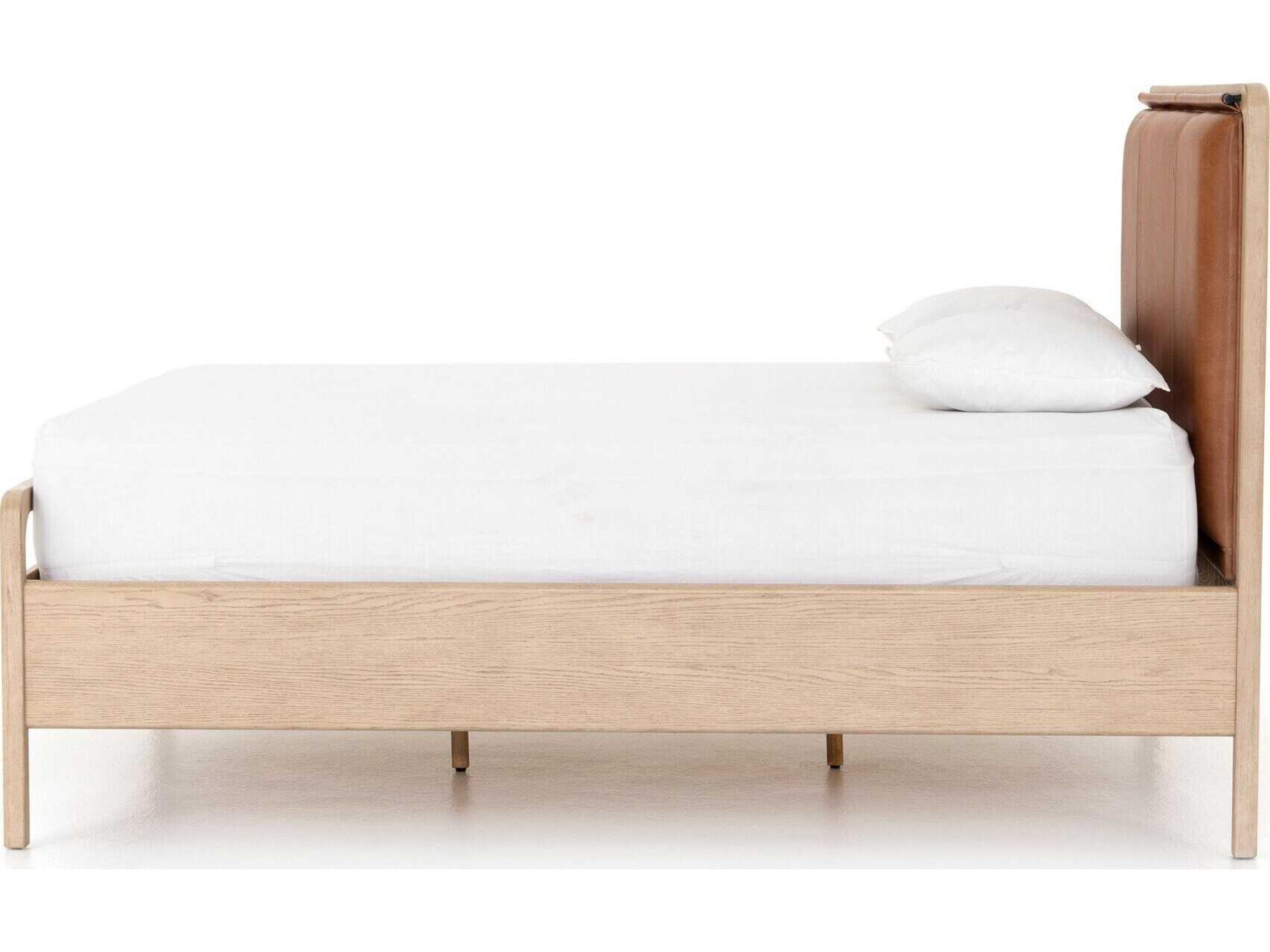 Four Hands Filmore Rosedale Yucca Oak Chaps Sand Gunmetal Brown Wood Leather Queen Panel Bed