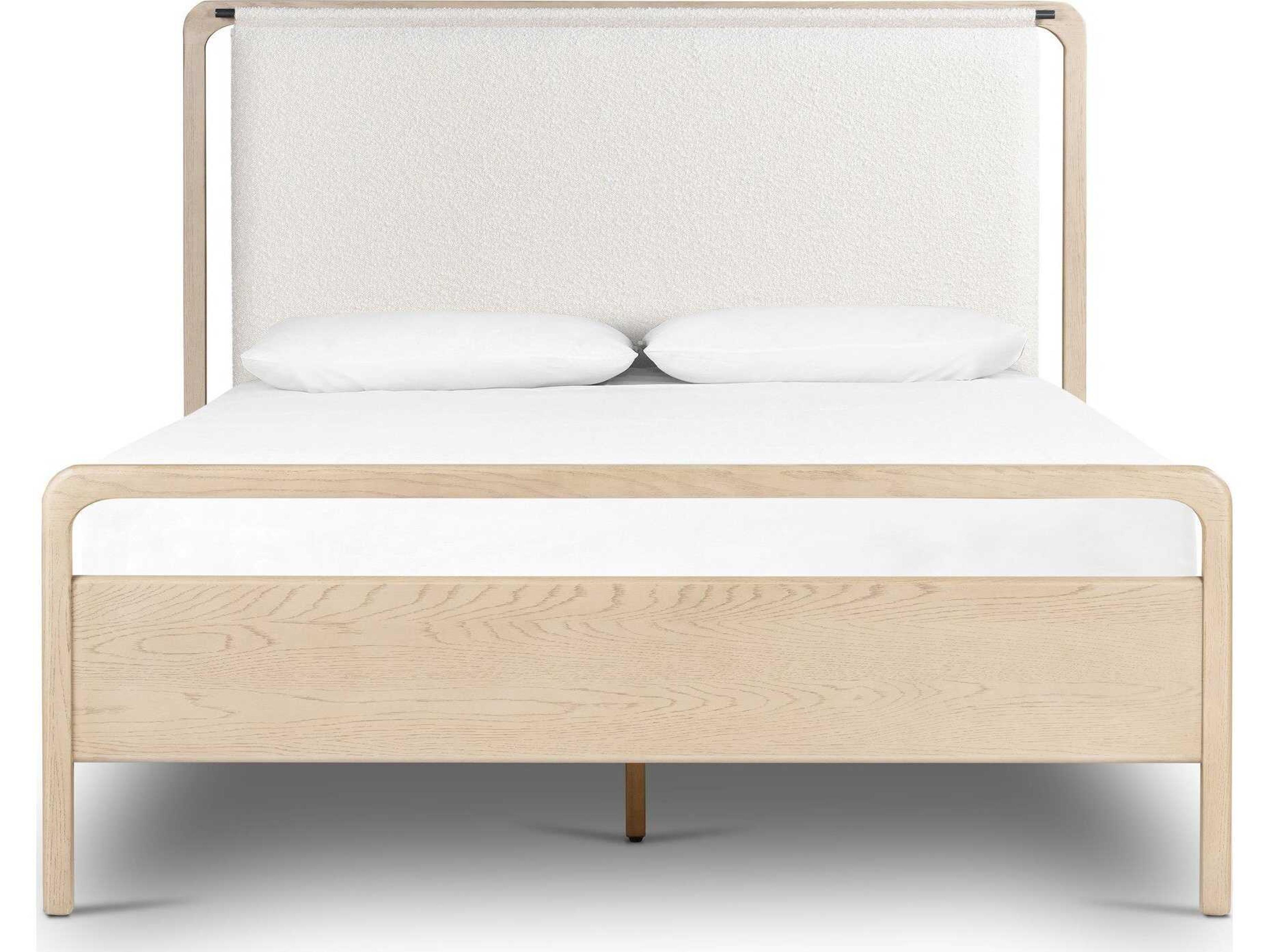 Four Hands Filmore Rosedale Yucca Oak Knoll Natural Gunmetal Beige Wood Upholstered Queen Panel Bed