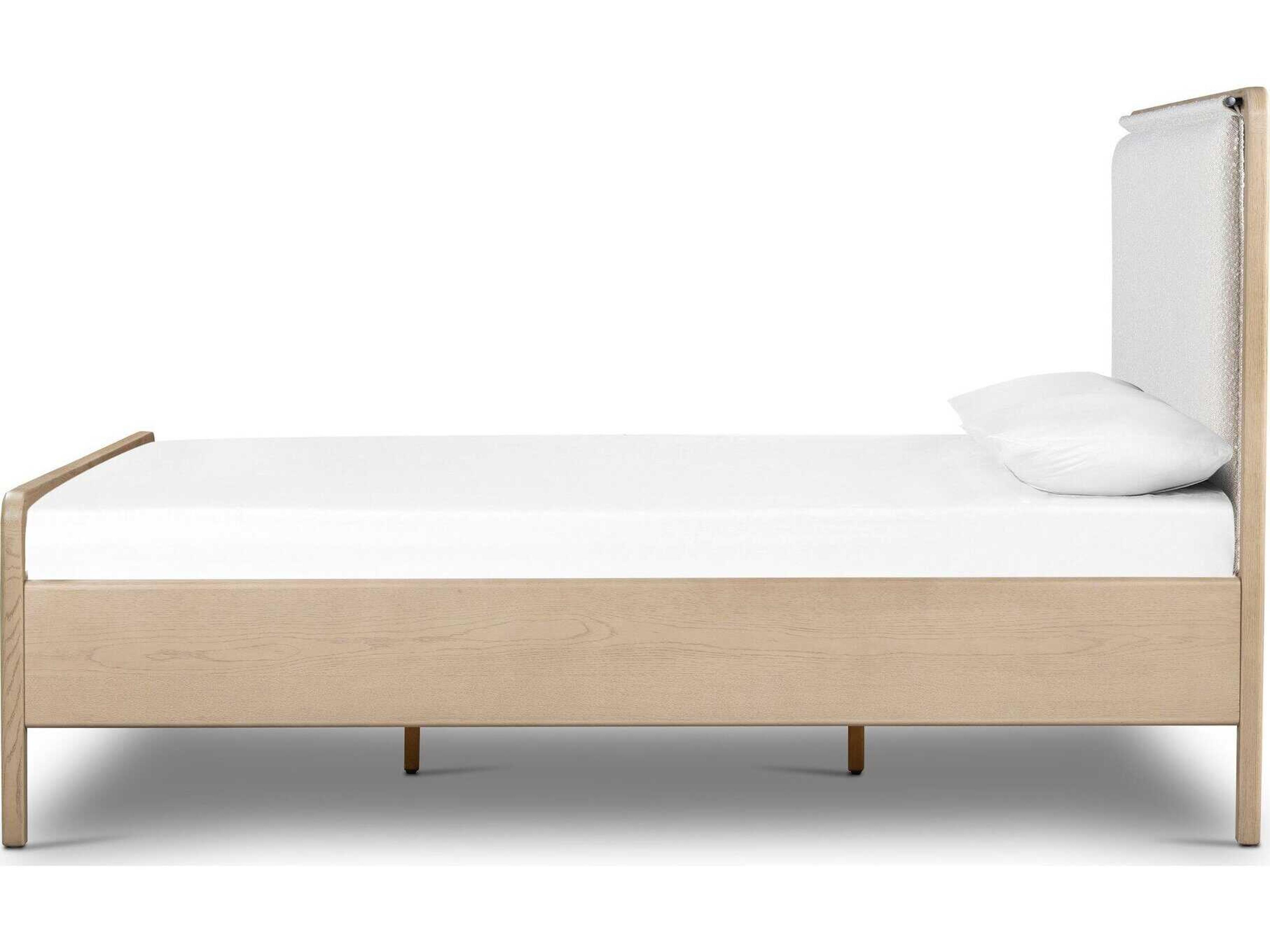 Four Hands Filmore Rosedale Yucca Oak Knoll Natural Gunmetal Beige Wood Upholstered Queen Panel Bed