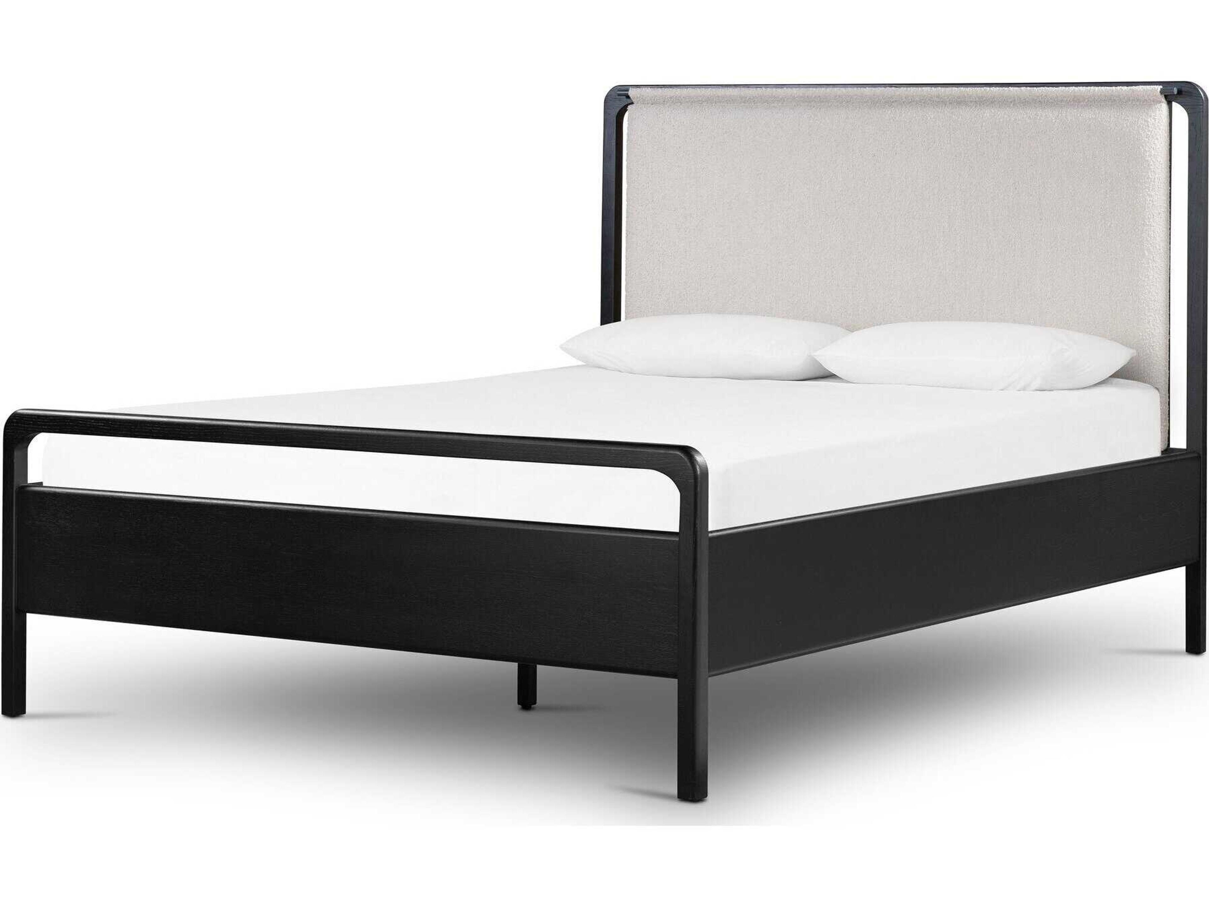 Filmore Rosedale Ebony Oak Knoll Sand Gunmetal Wood Upholstered King Panel Bed