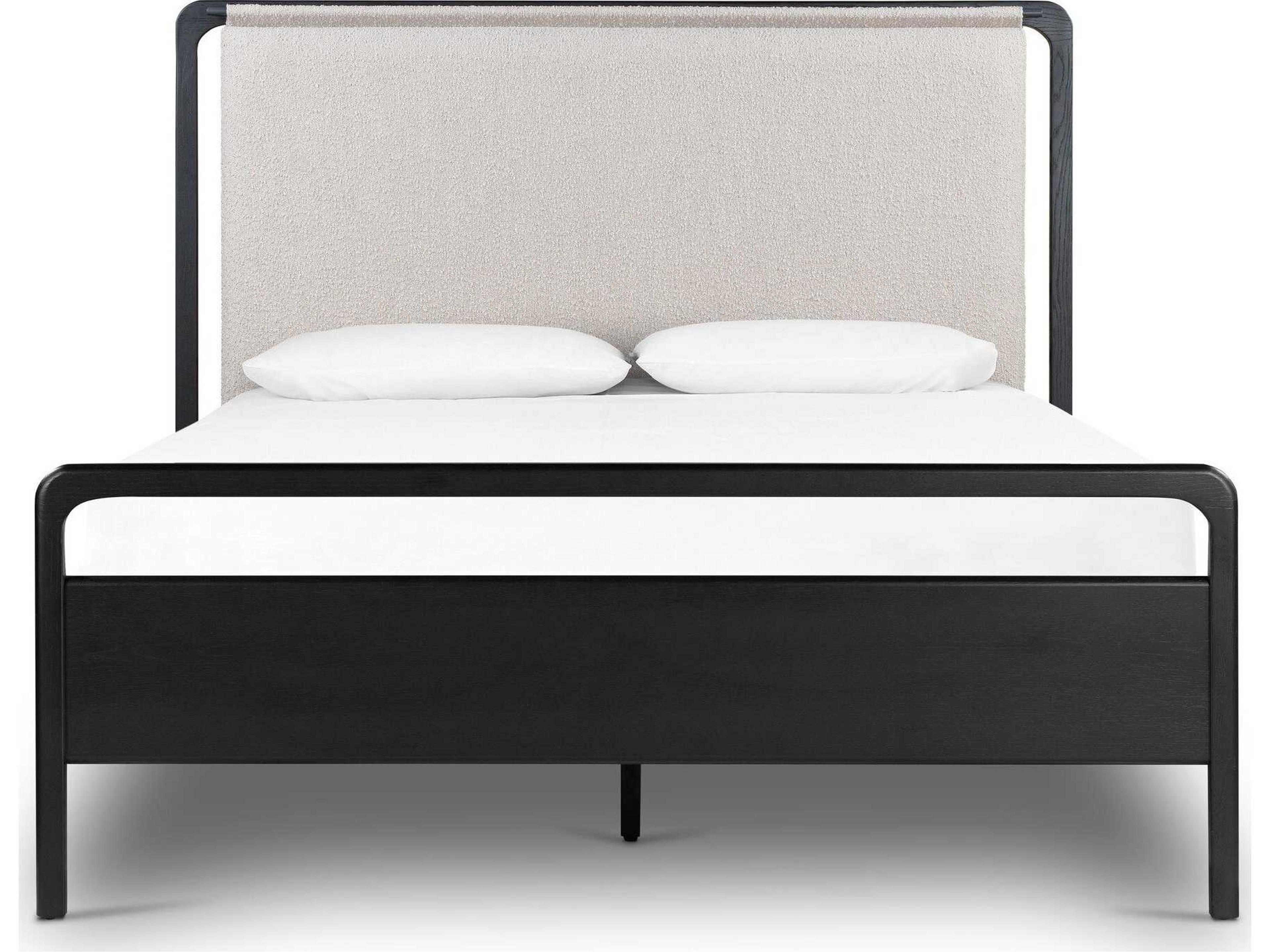 Four Hands Filmore Rosedale Ebony Oak Knoll Sand Gunmetal Wood Upholstered King Panel Bed