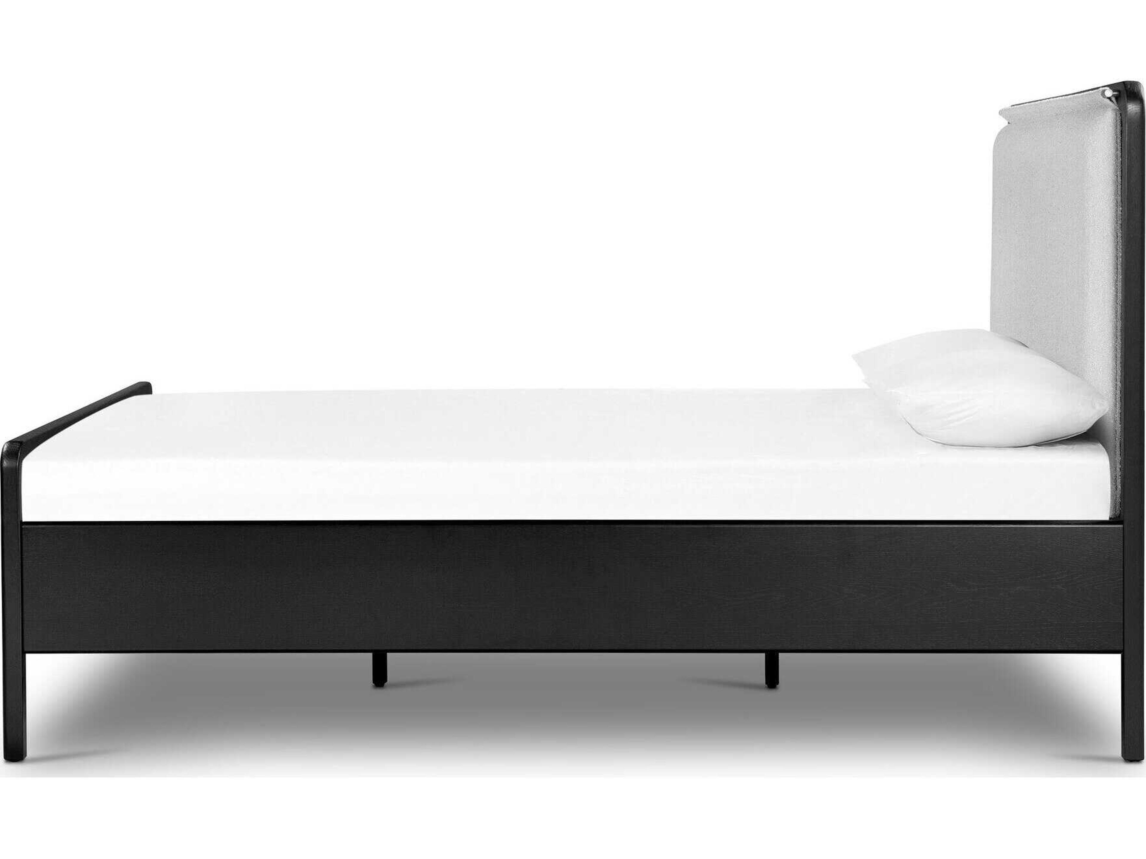 Four Hands Filmore Rosedale Ebony Oak Knoll Sand Gunmetal Wood Upholstered King Panel Bed