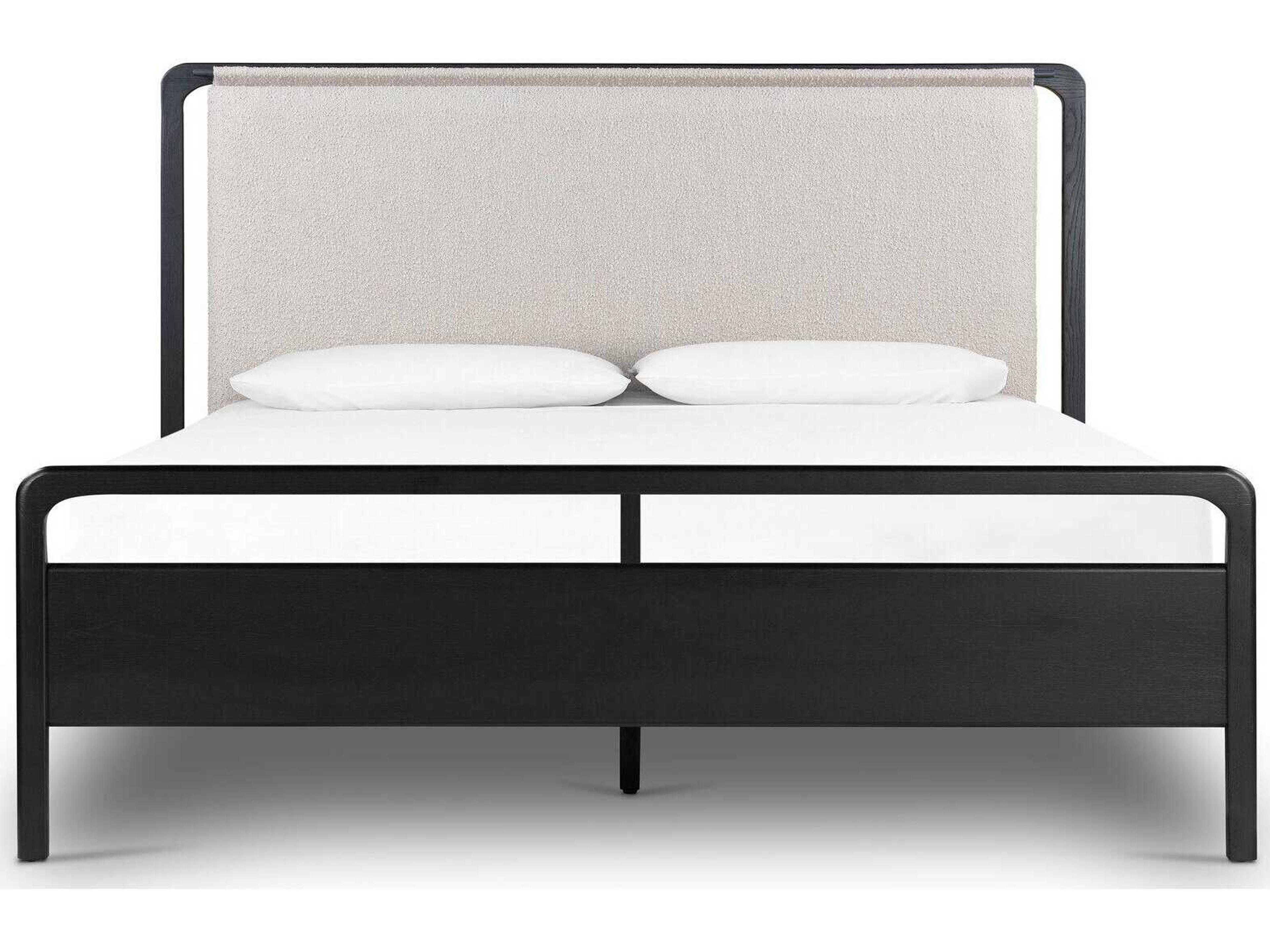 Four Hands Filmore Rosedale Ebony Oak Knoll Sand Gunmetal Wood Upholstered Queen Panel Bed