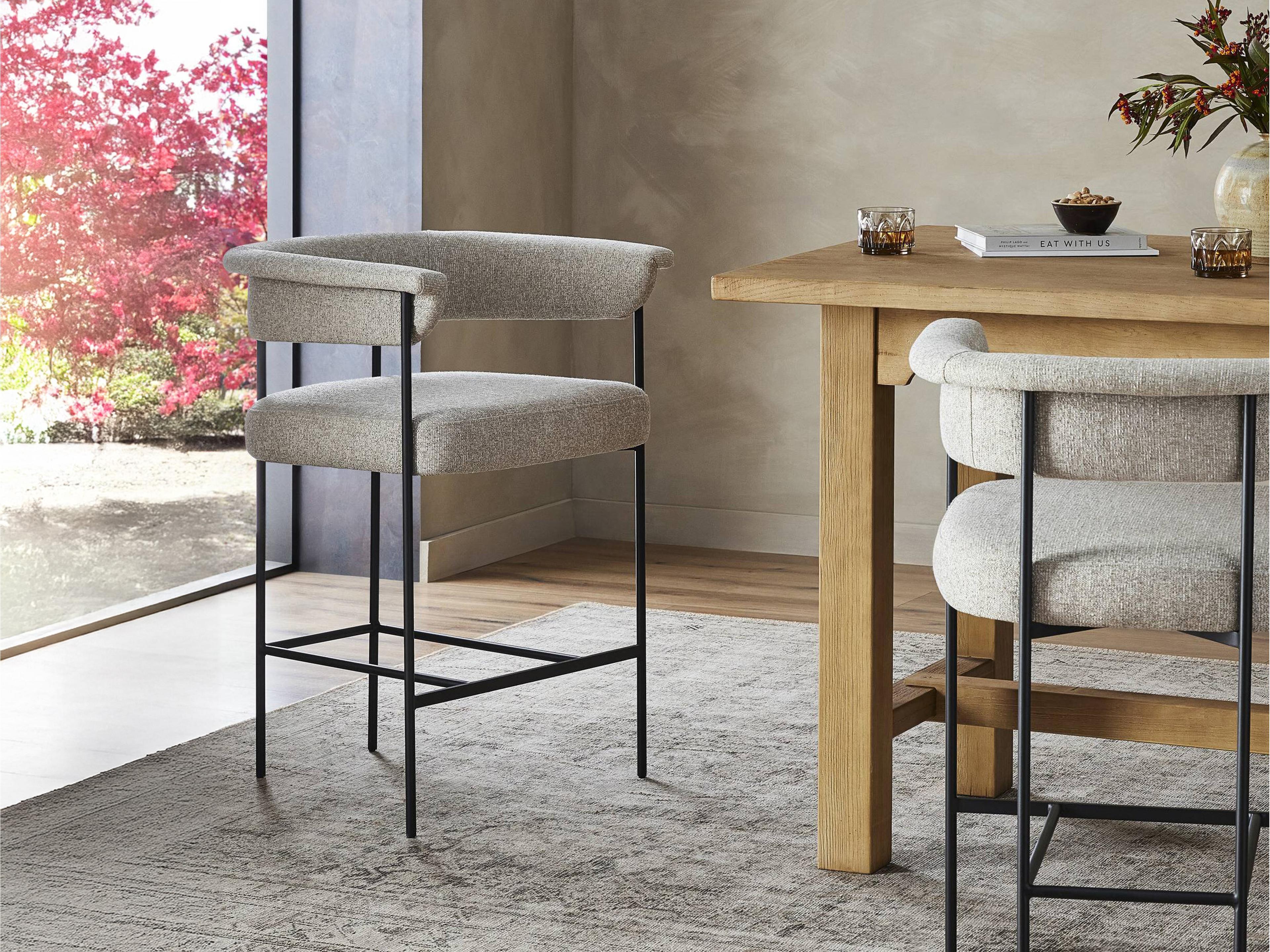 Four Hands Grayson Carrie Upholstered Light Camel Matte Black Counter Stool