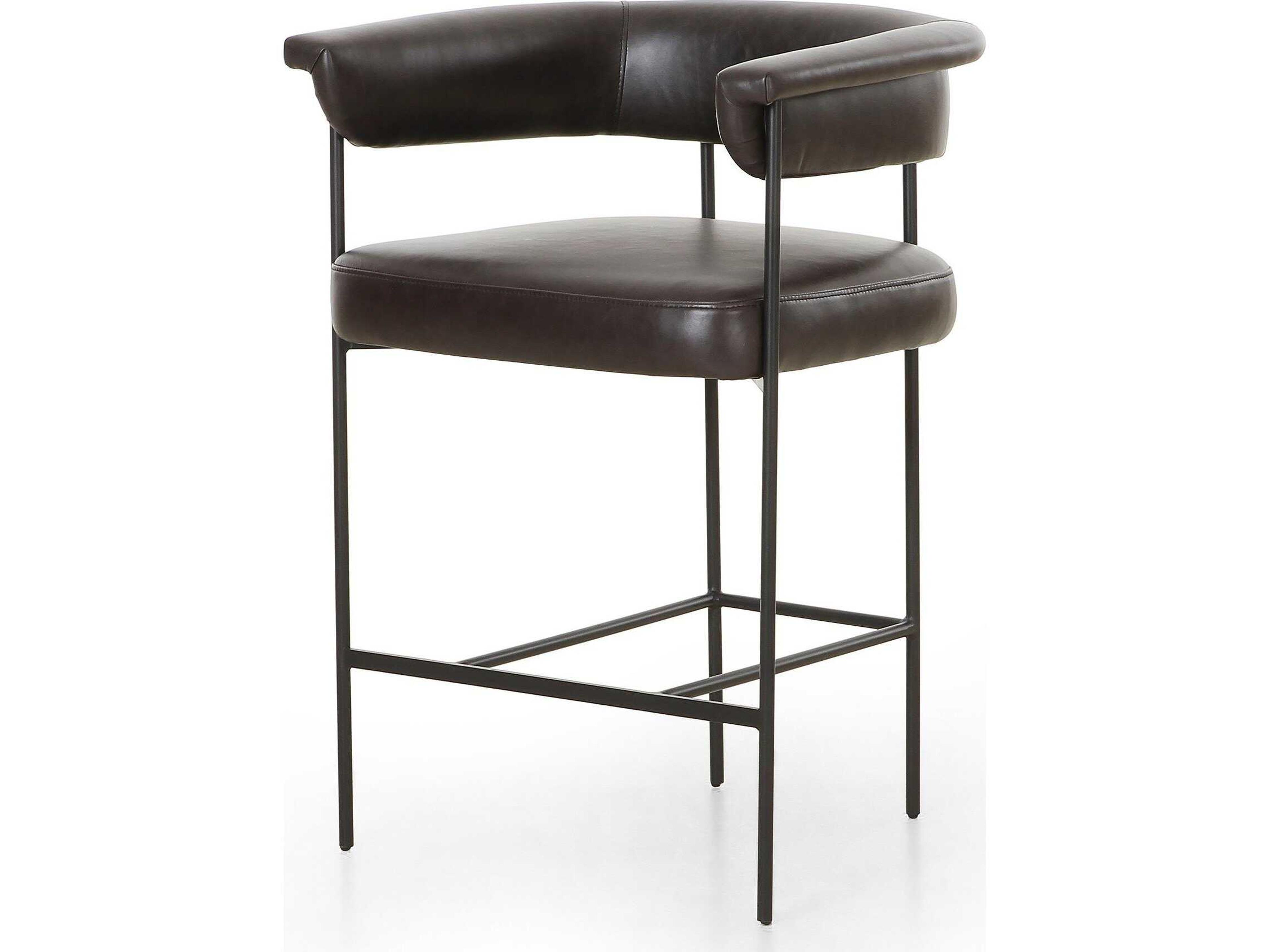 Grayson Carrie Leather Sonoma Black Matte Counter Stool