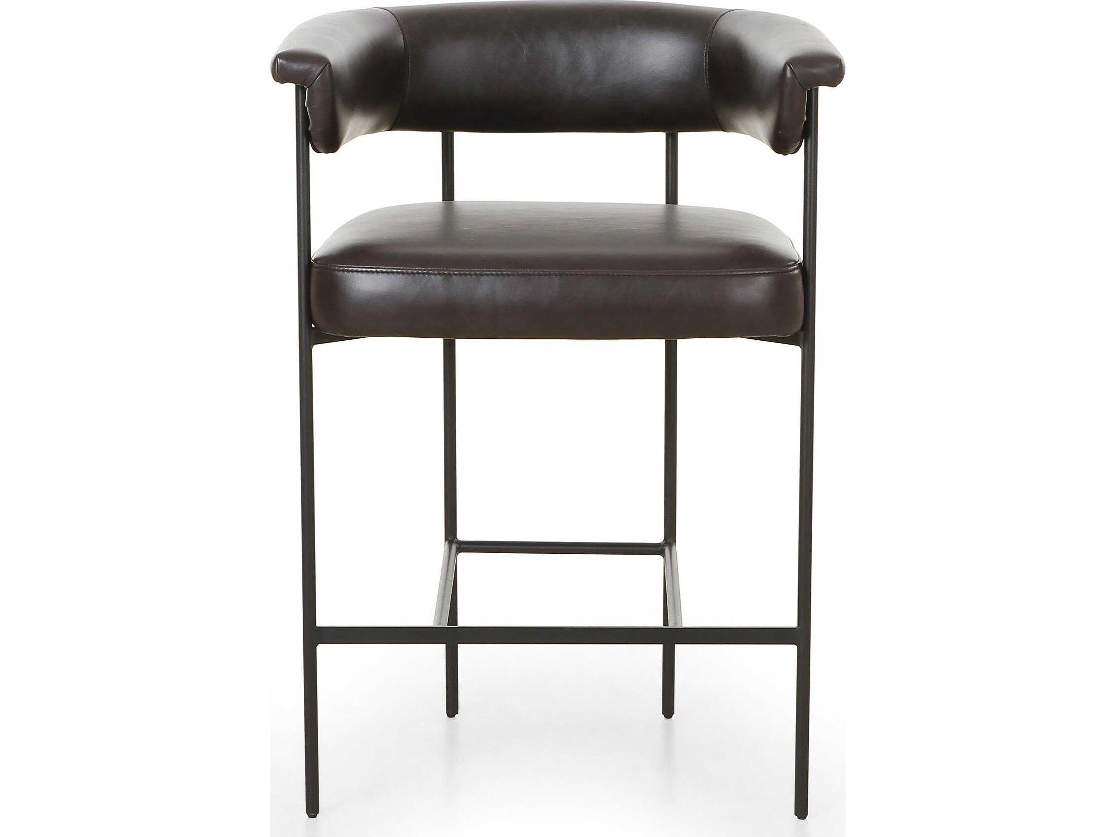 Four Hands Grayson Carrie Leather Sonoma Black Matte Counter Stool