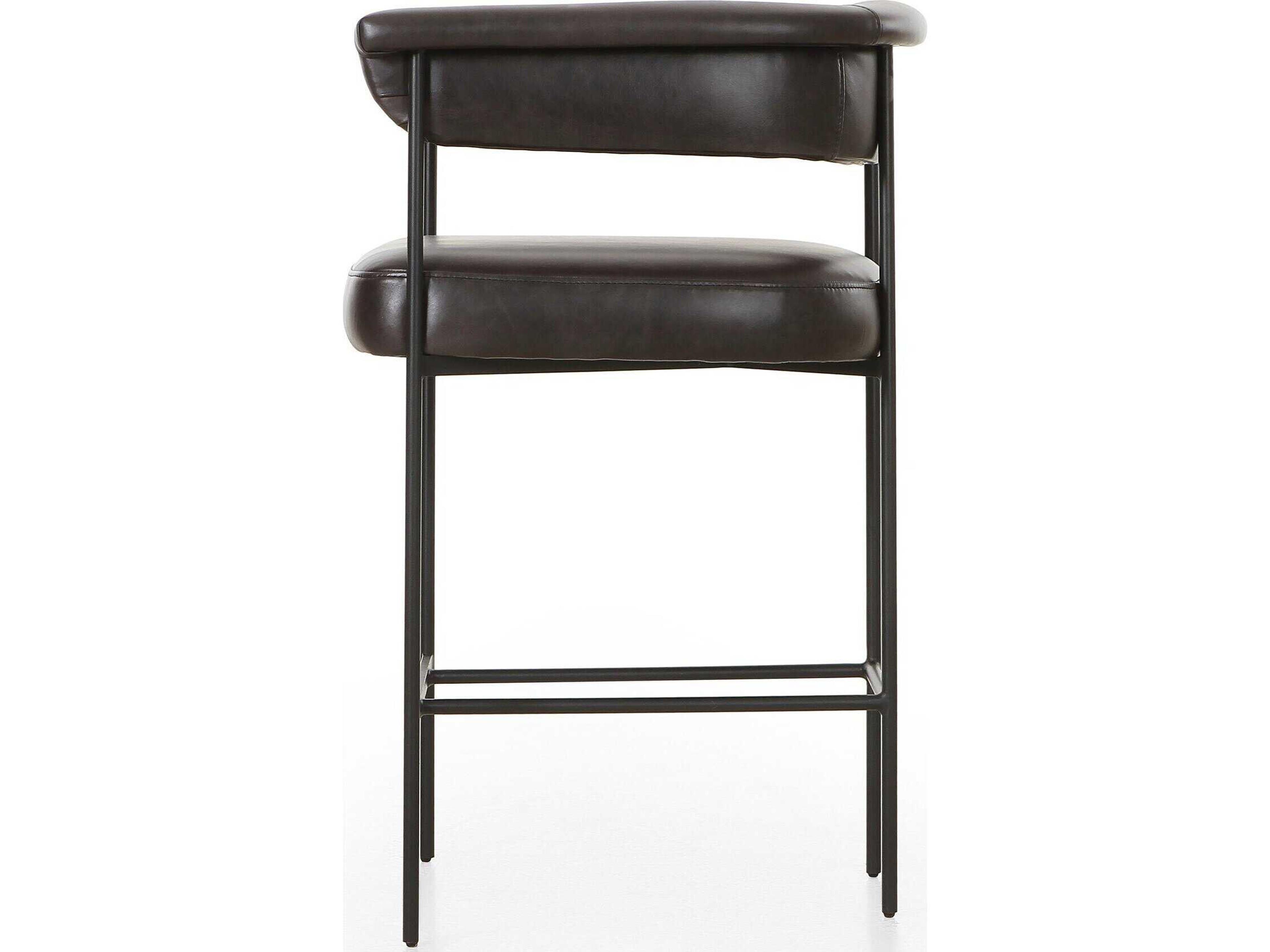 Four Hands Grayson Carrie Leather Sonoma Black Matte Counter Stool